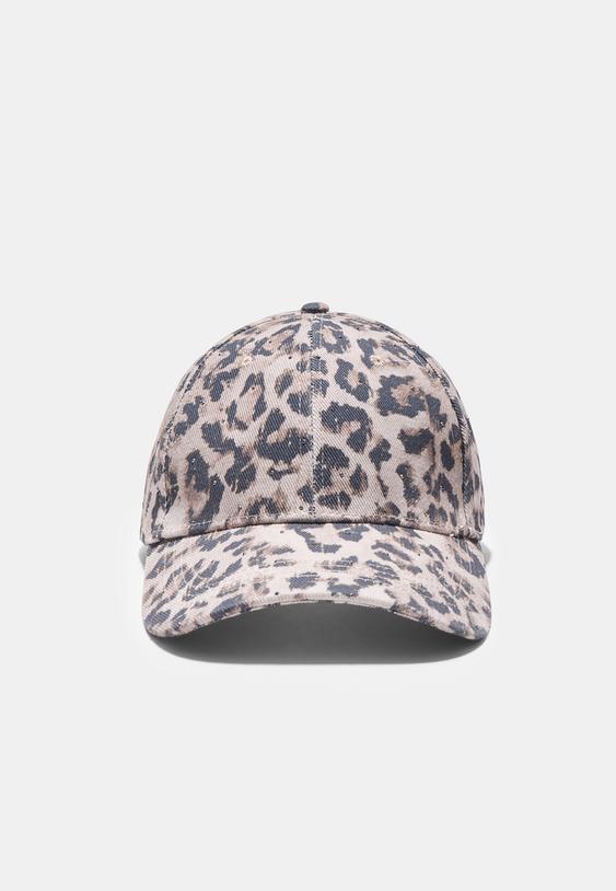 gorra print leopardo brillos