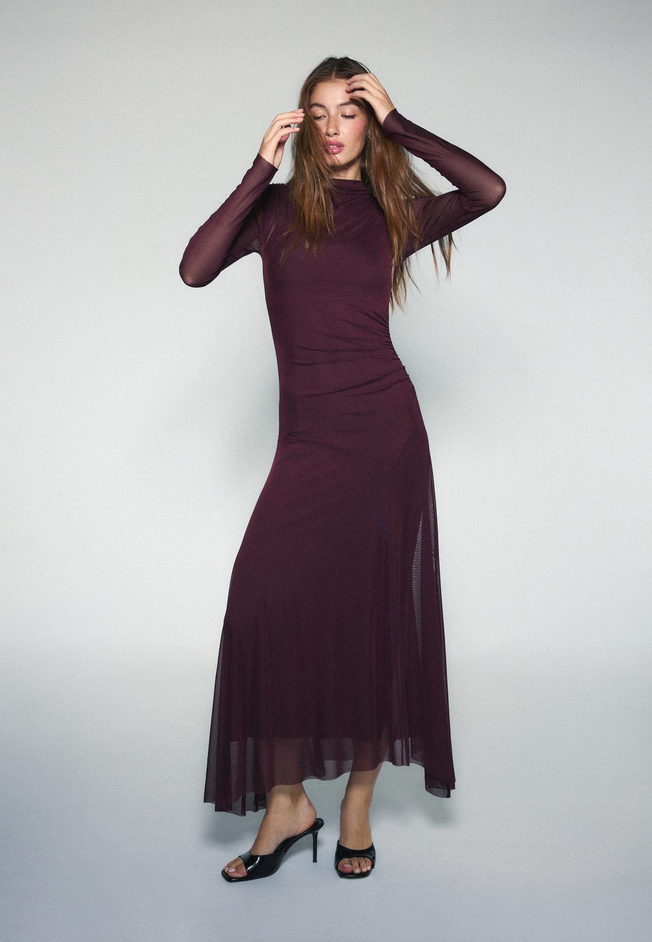 Long sleeve tulle midi dress — Purple