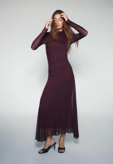 Long sleeve tulle midi dress — Purple 1