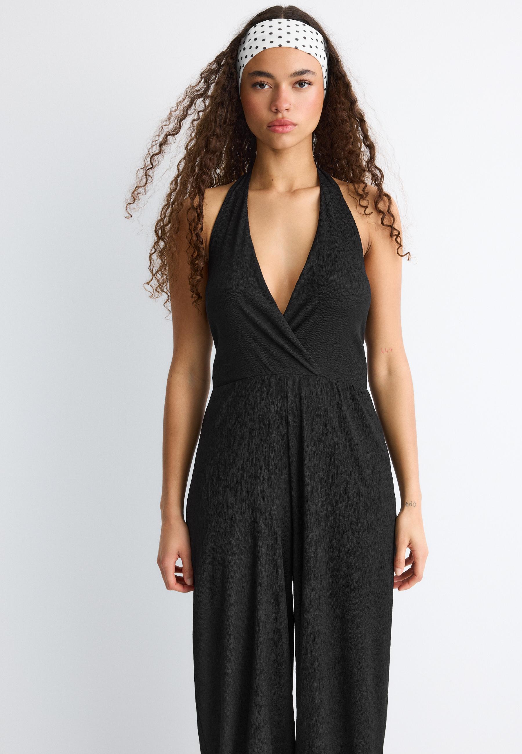 Balloon halter jumpsuit — Black