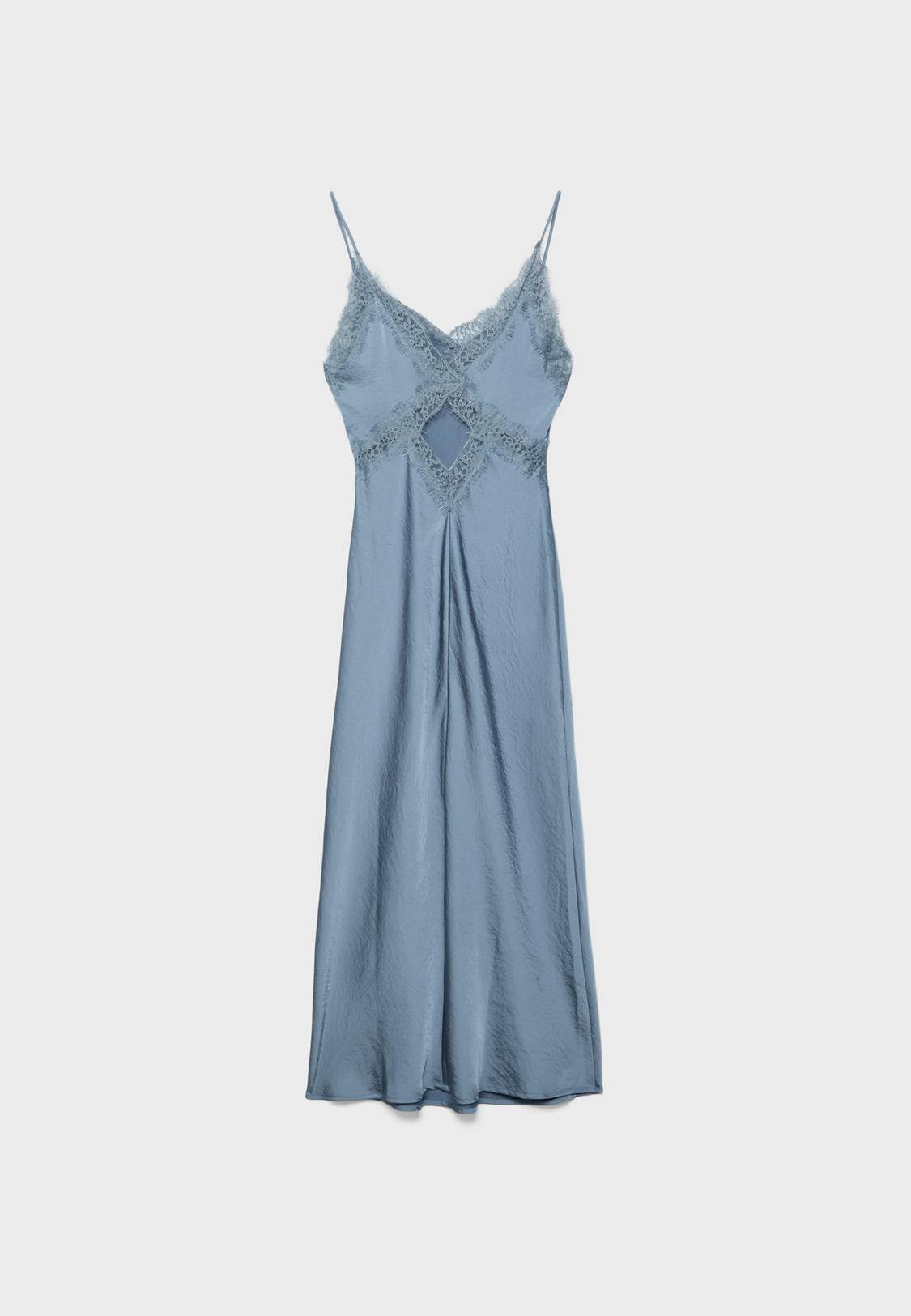 blue short sleeve lace dress Rent Jay Godfrey Cobalt Satin Slip Midi Dress