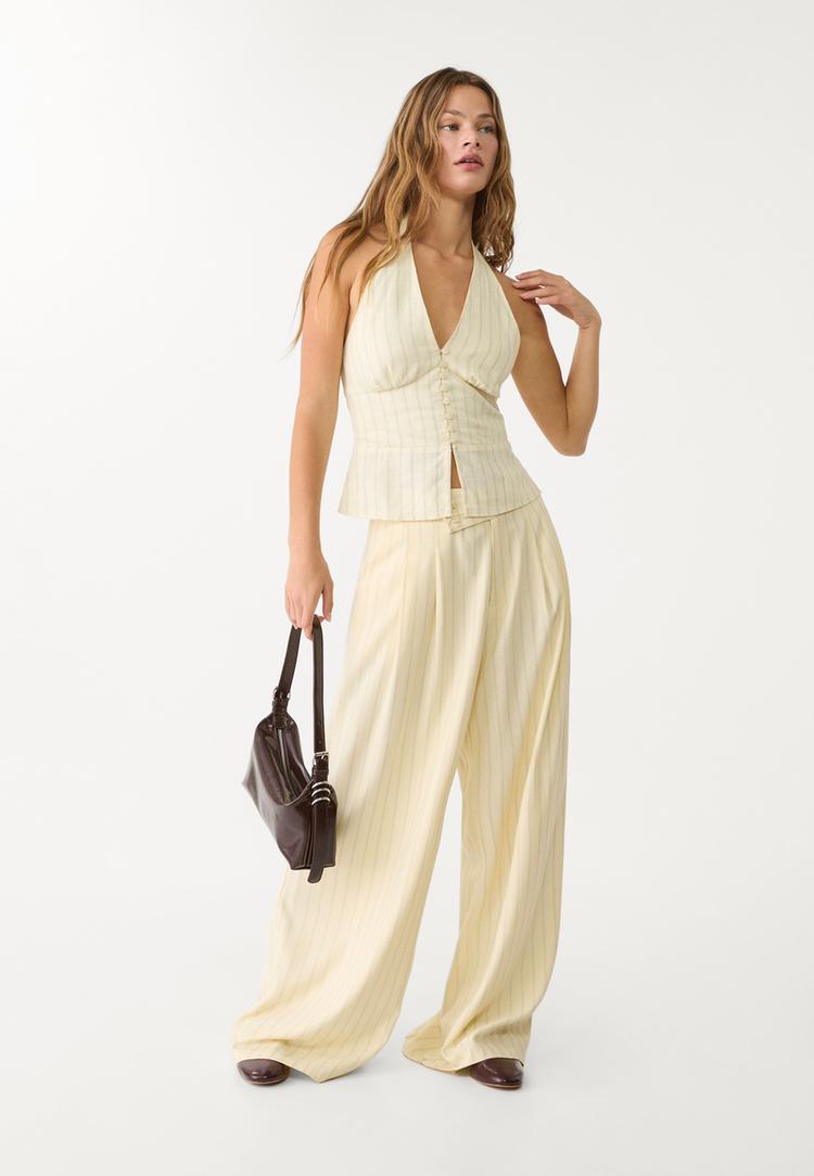 top halter botones con lino