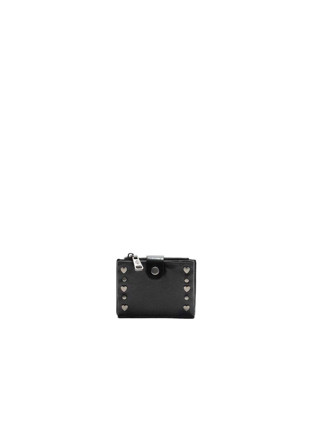 Portacarte con zip e borchie