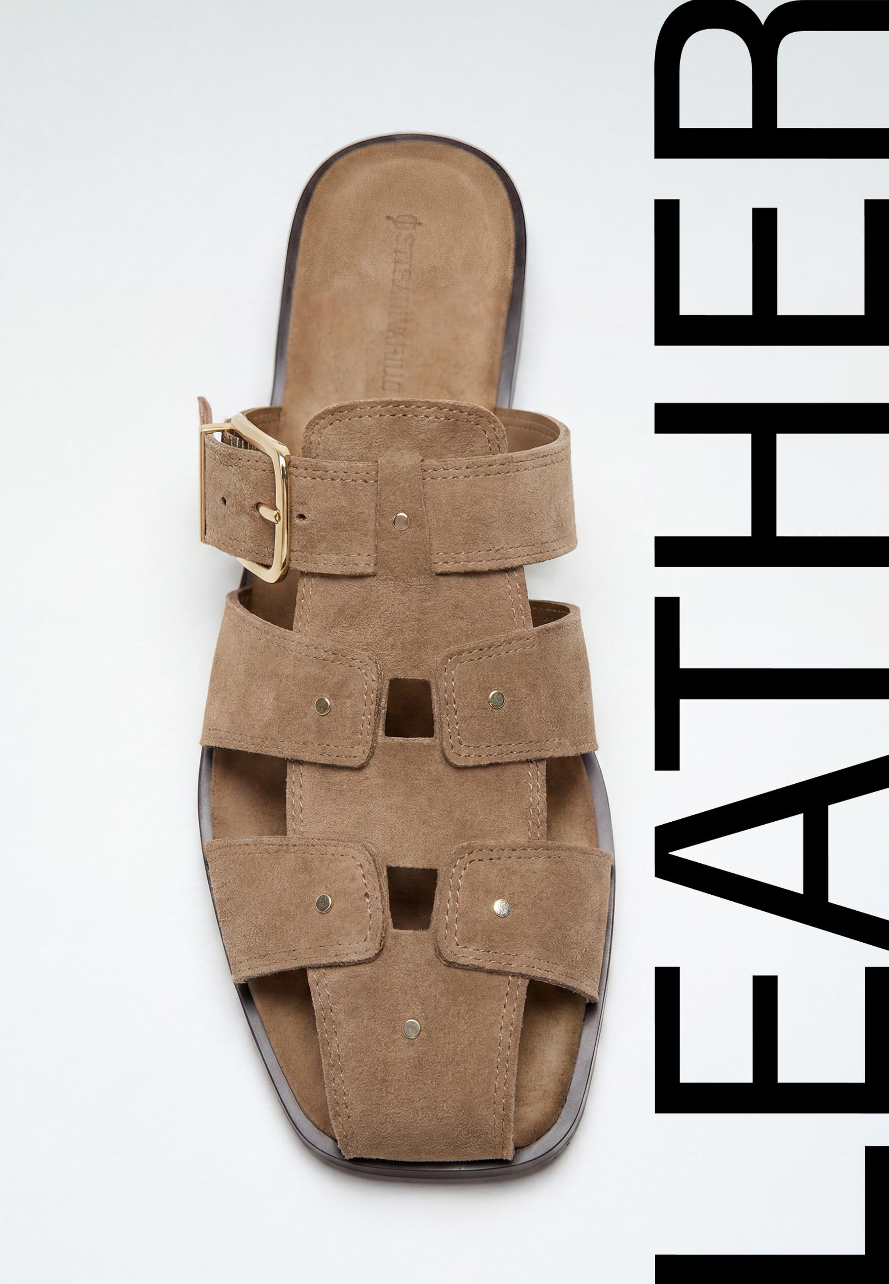 Backless leather cage sandals — BEIGE