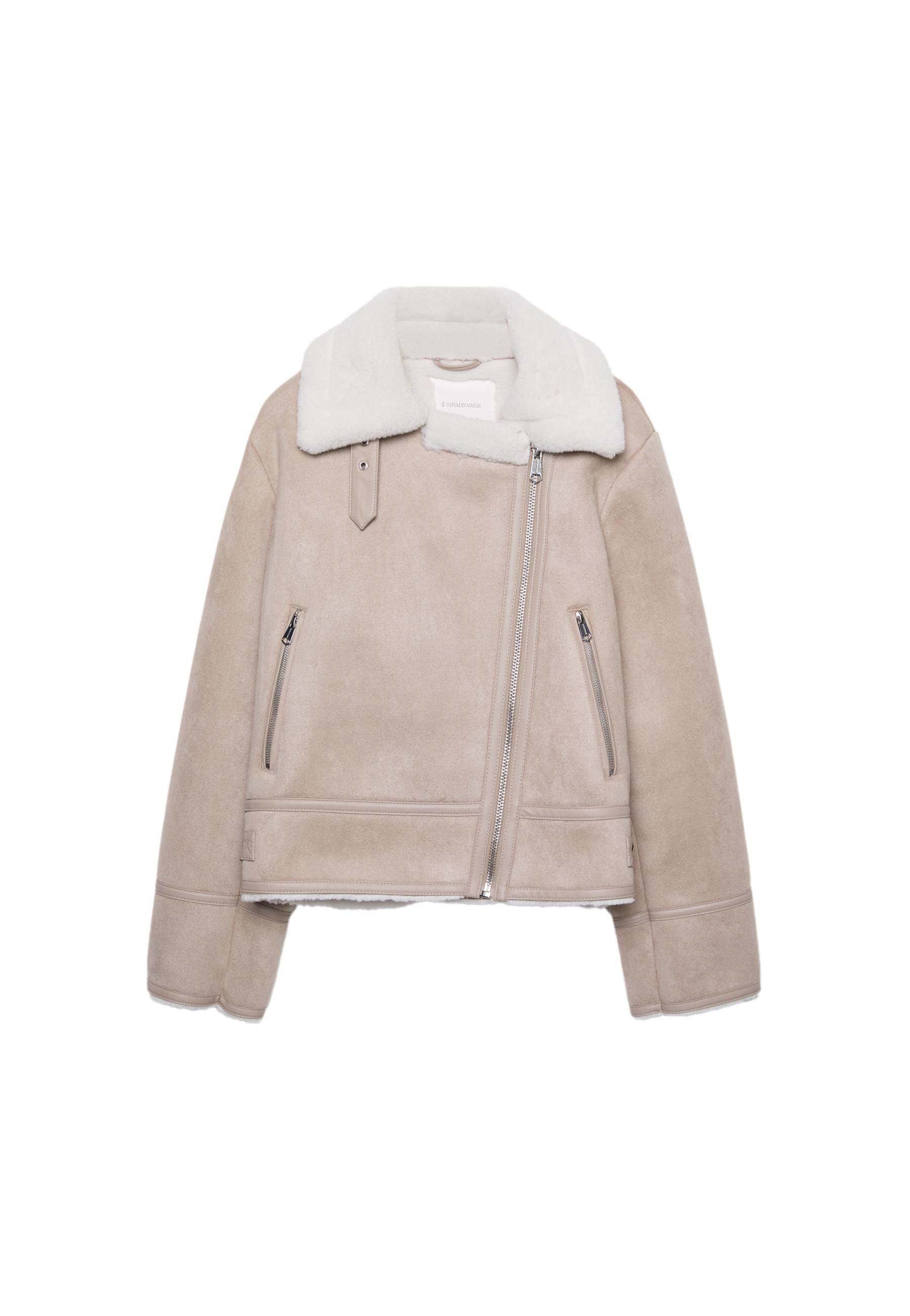 Faux suede biker jacket — Ecru