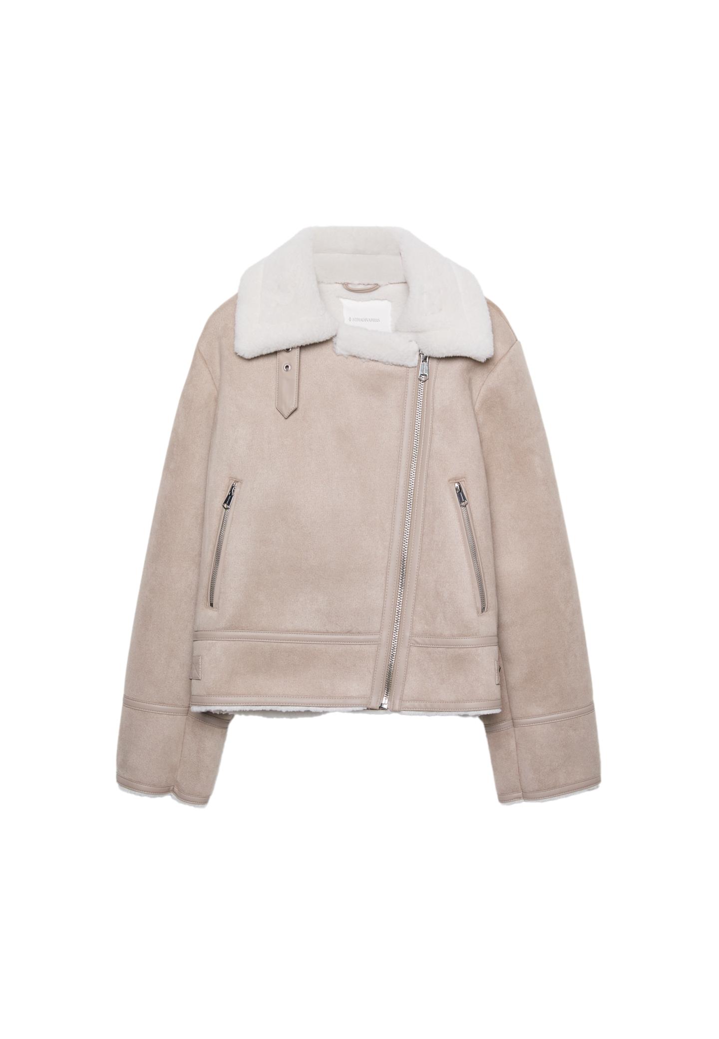 Suni Süet İçi Kürklü Biker Ceket - Görsel 2