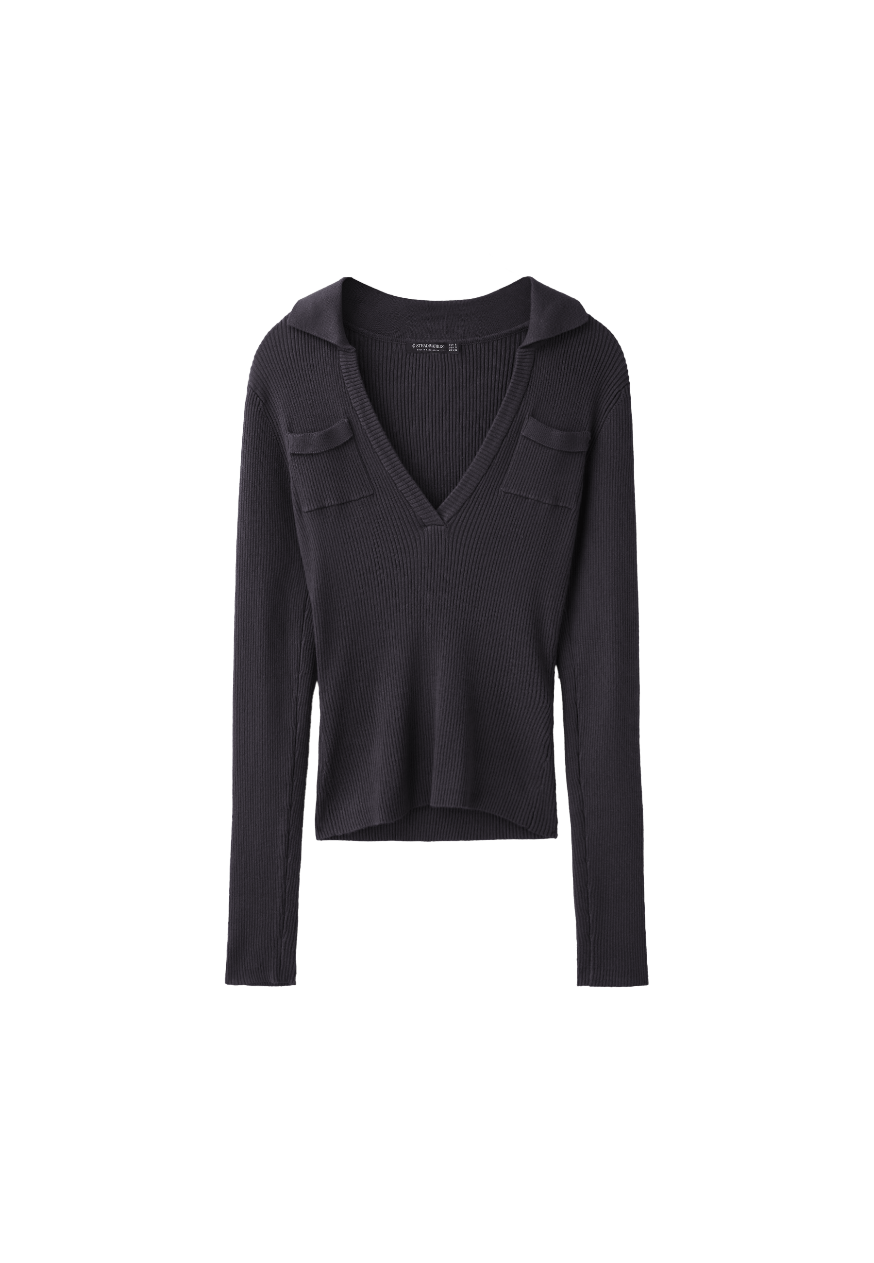 Polo collar knit jumper with pockets — Dark grey