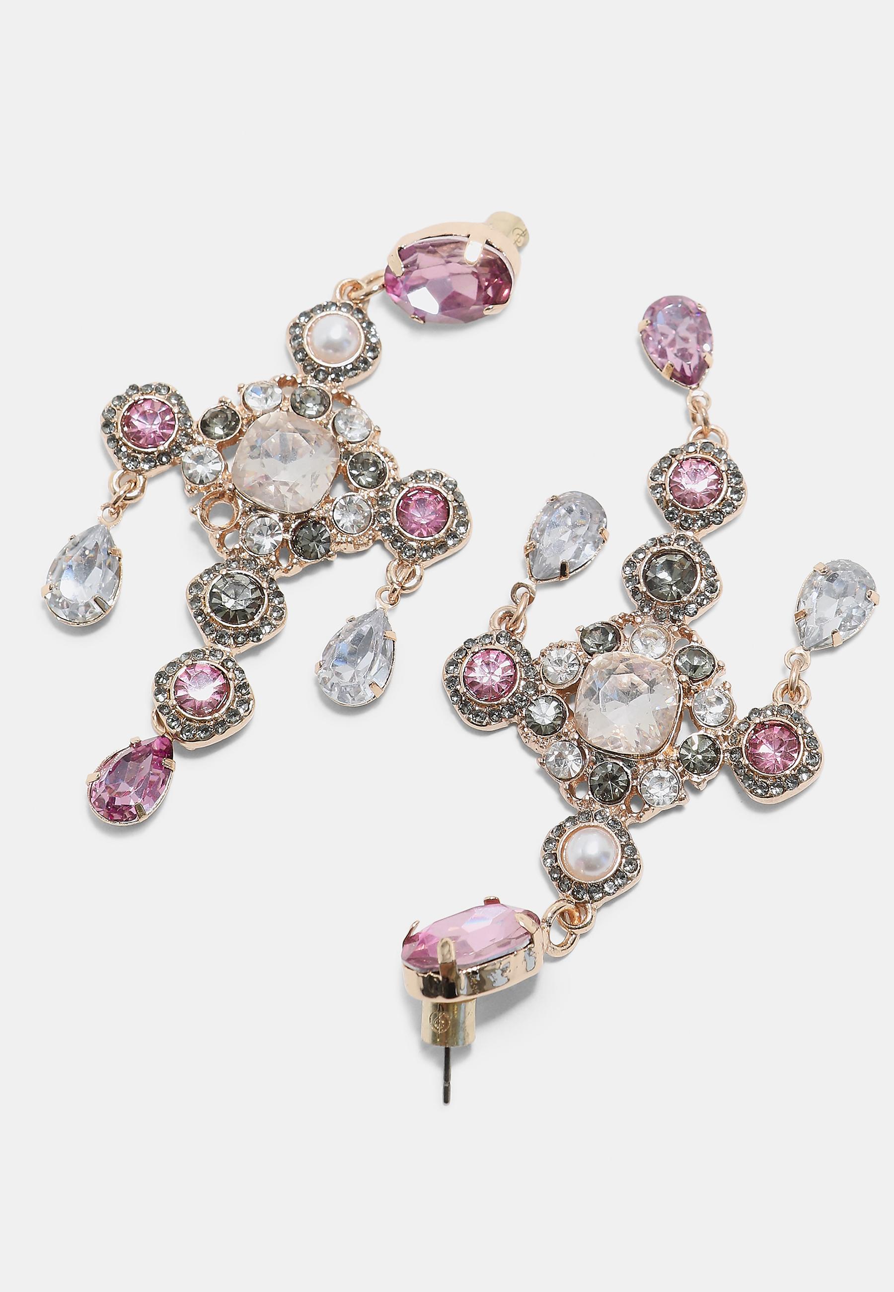 Jewelled cross earrings — Khaki
