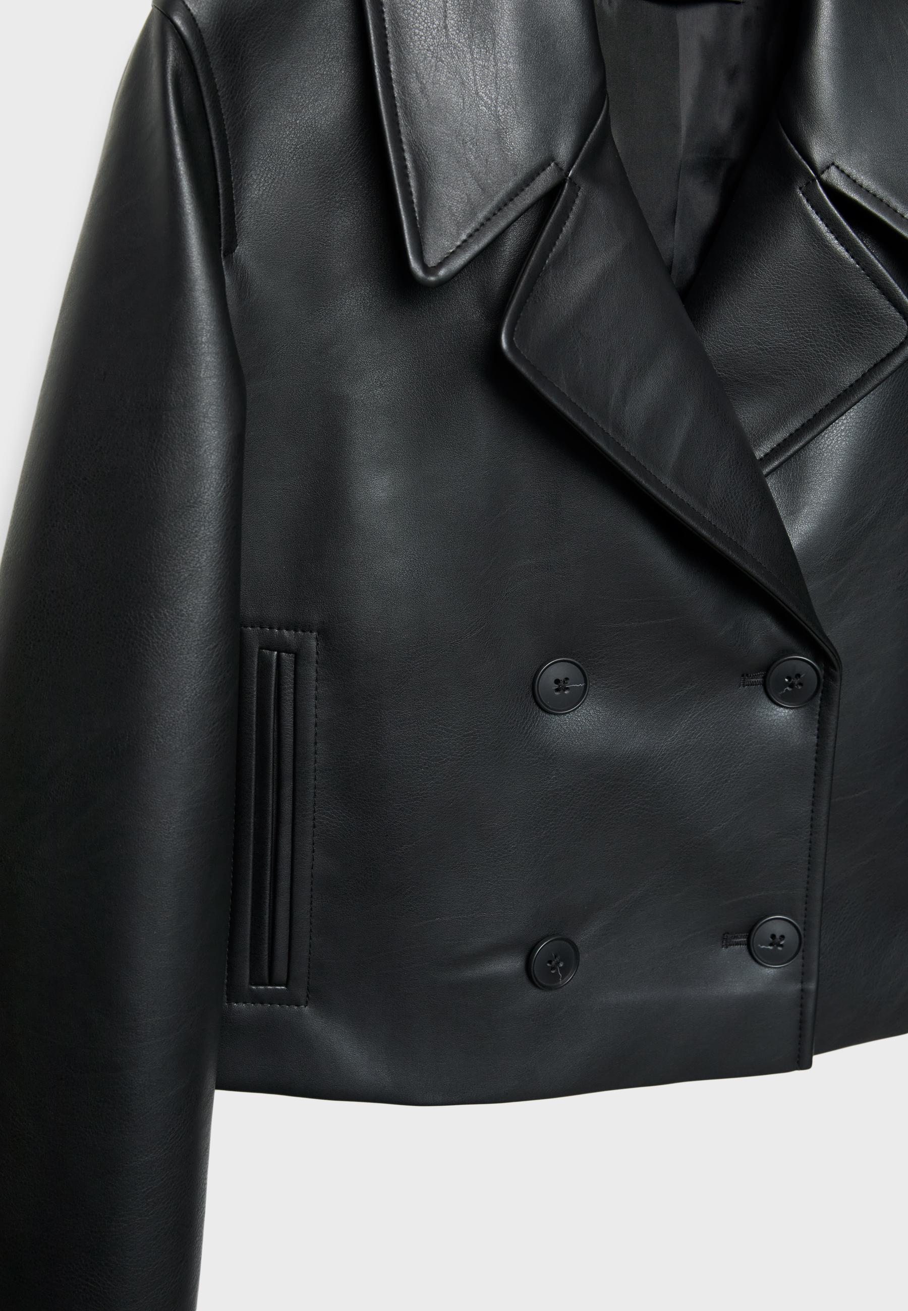 Short leather effect jacket with buttons - Women's fashion