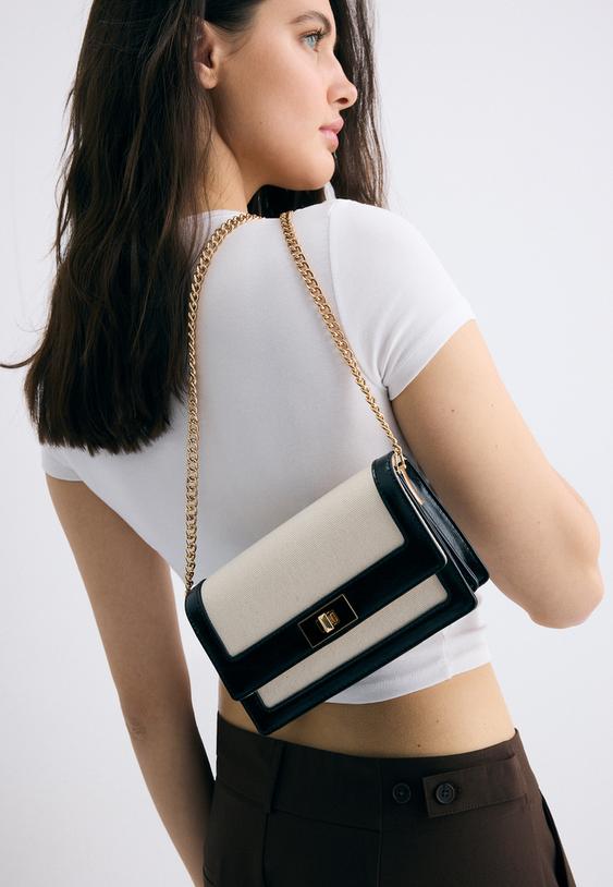 borsa a tracolla combinata in tela