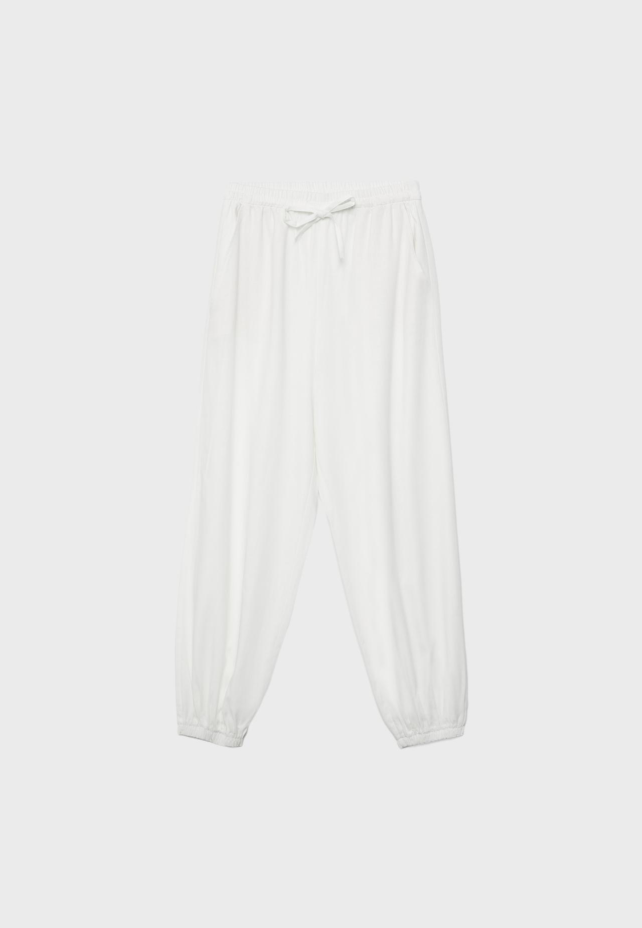 Linen-effect sarouel trousers — White