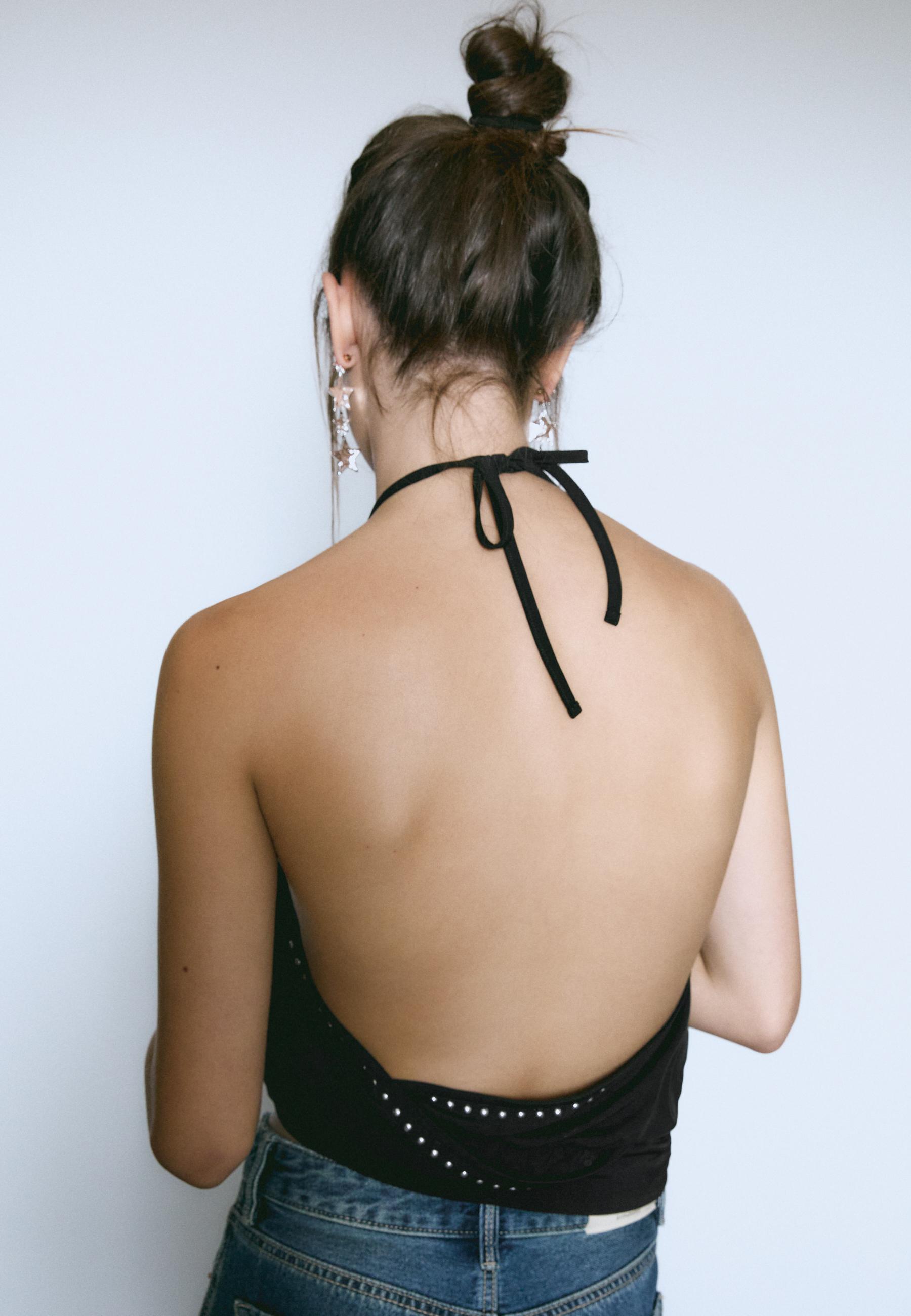 Studded halter top — Black