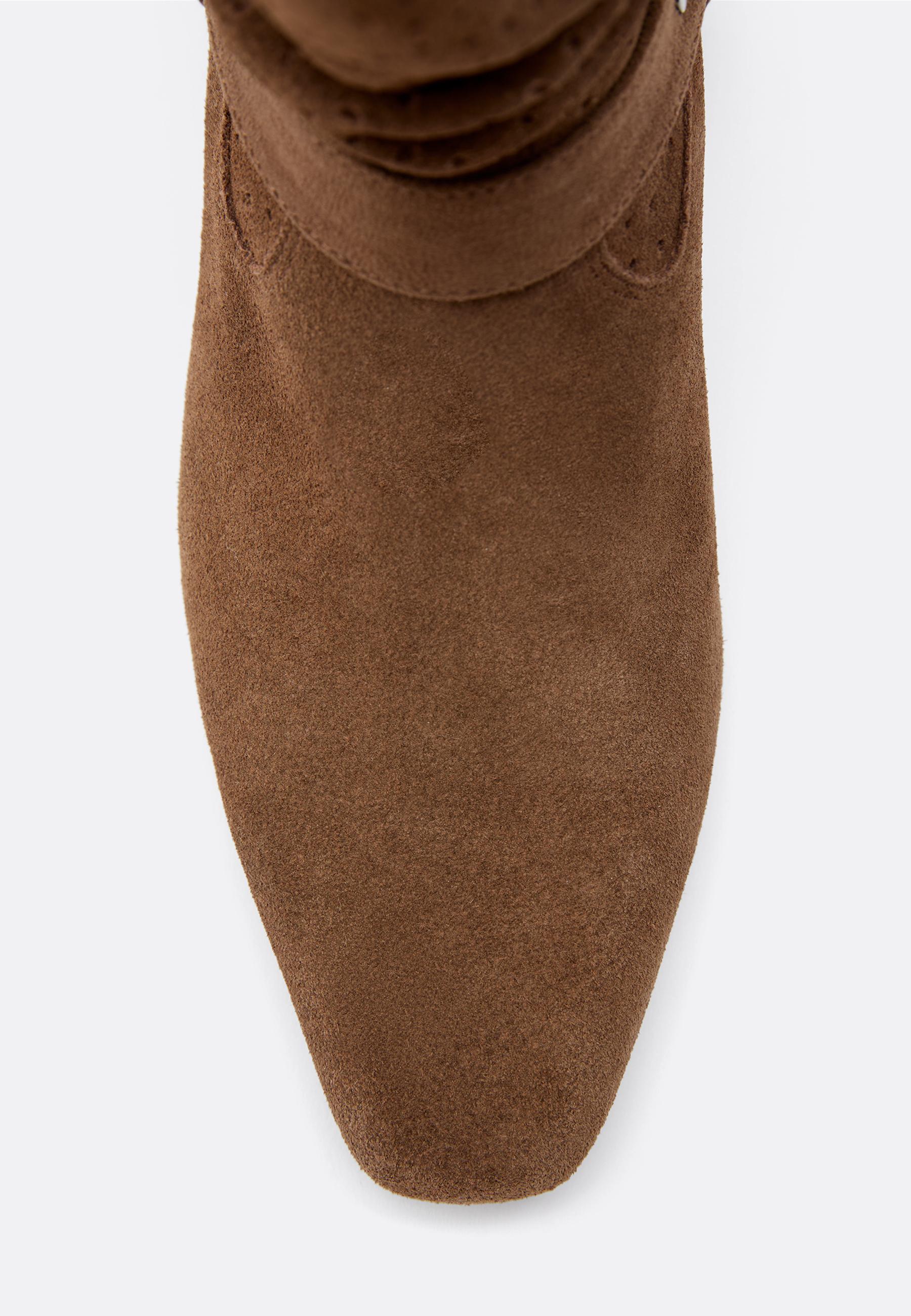 Slouchy openwork leather cowboy ankle boots — BROWN
