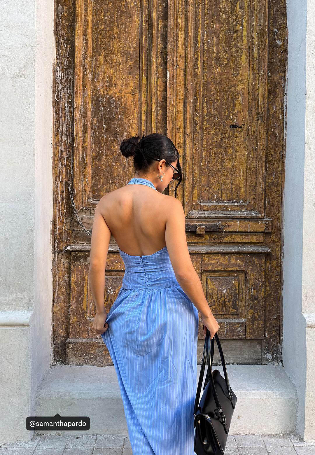 Poplin halter midi elbise - Görsel 9