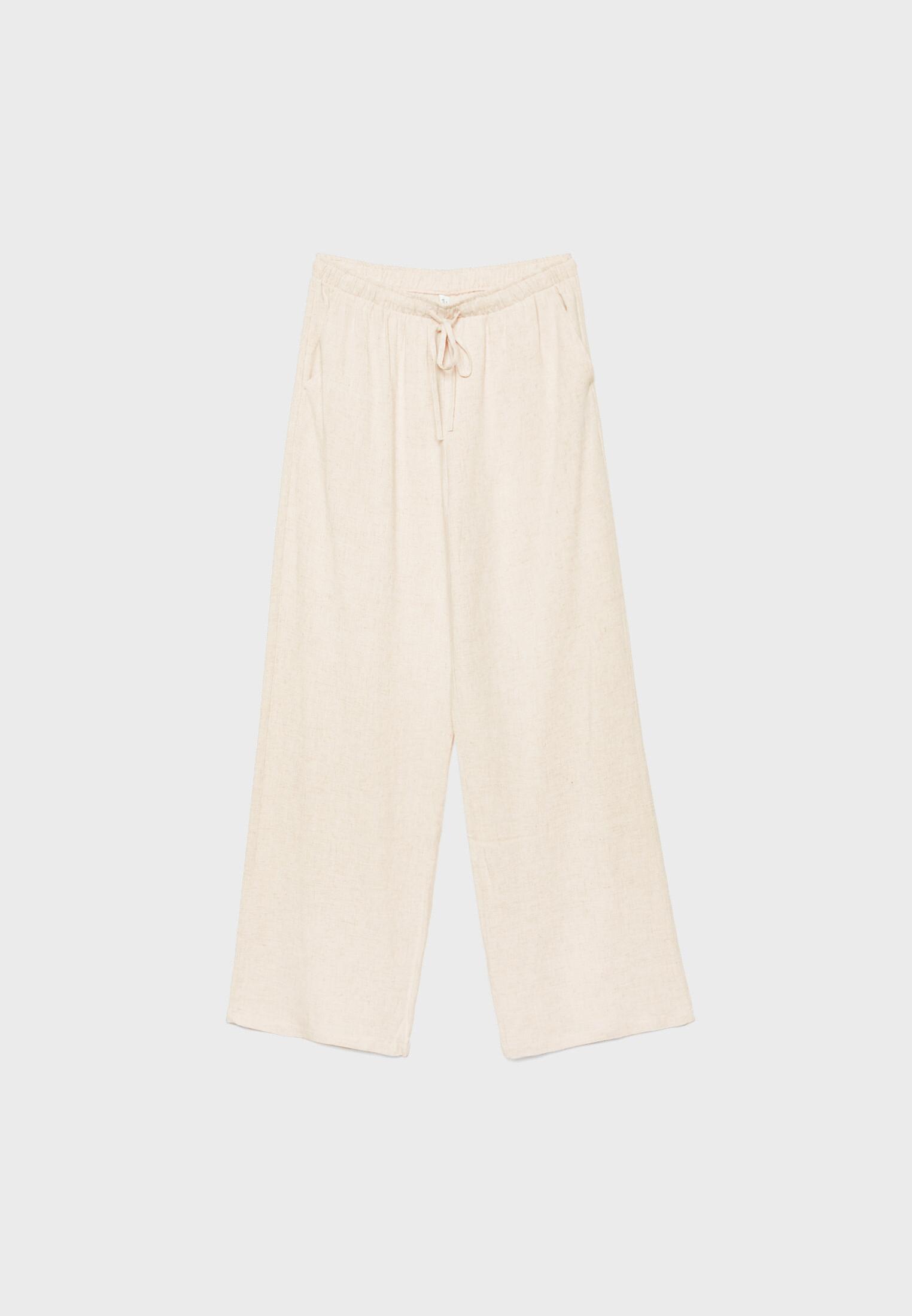 Straight-leg linen-look trousers — Stone