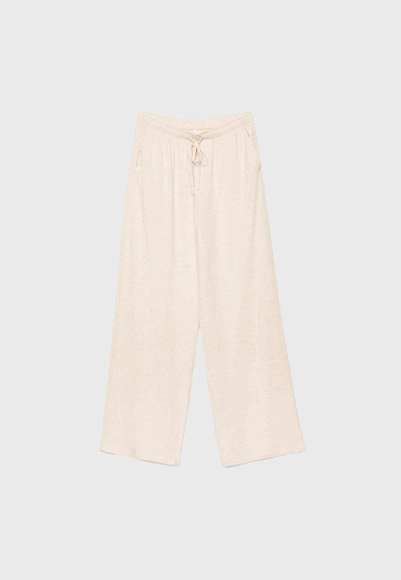 Straight-leg linen-effect trousers — Stone