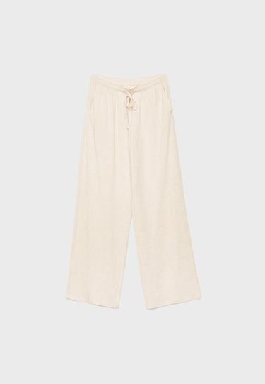 Straight-leg linen-effect trousers — Stone 7
