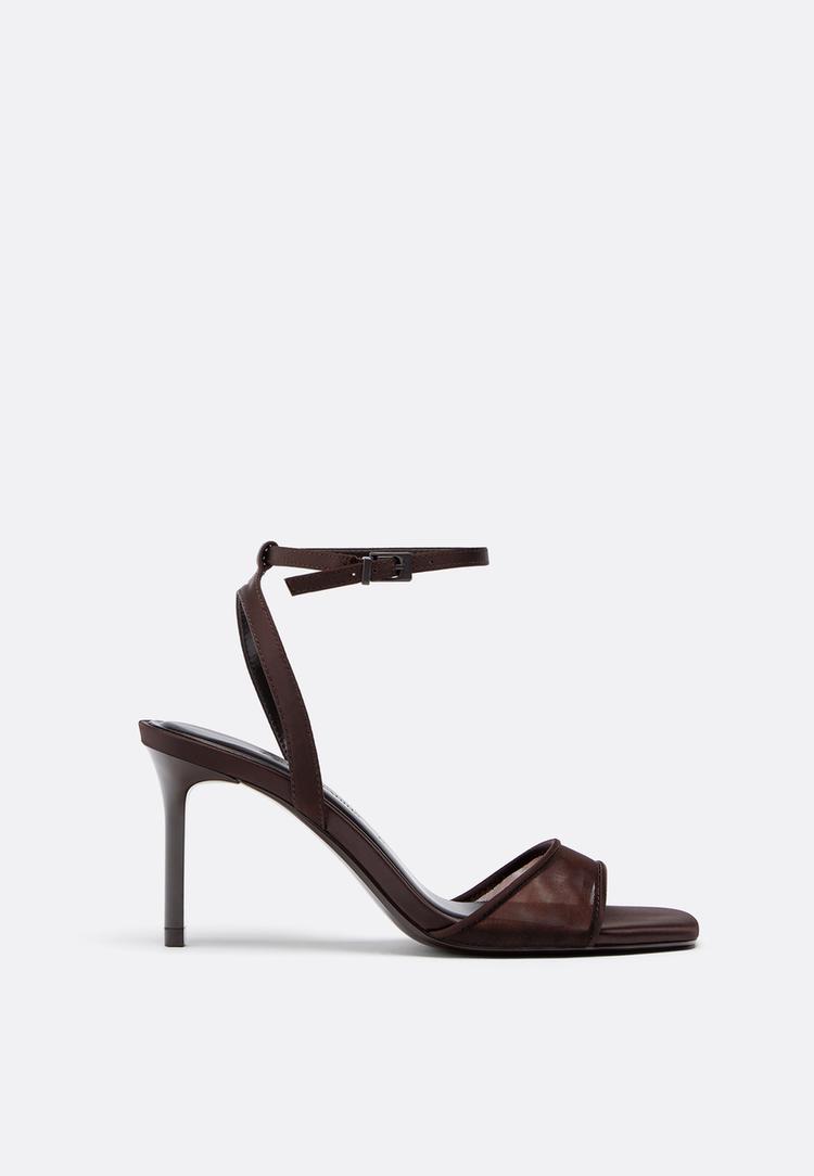 Stradivarius Τούλινα Πέδιλα Με Τακούνι Στιλέτο Καφέ 41