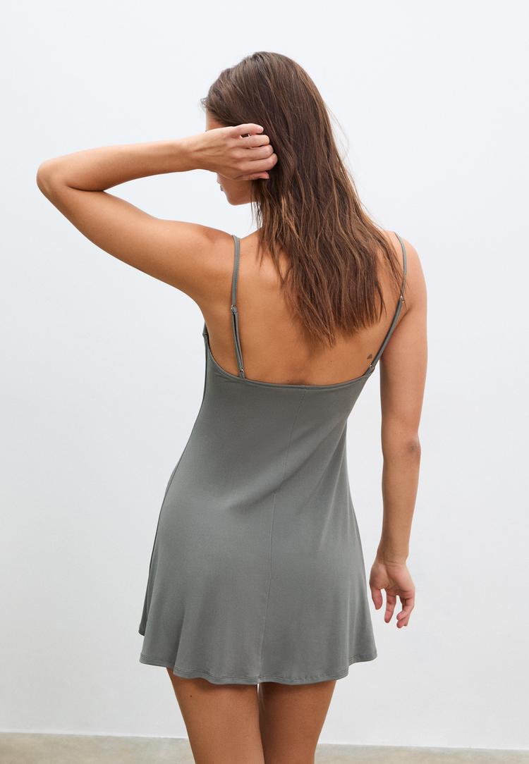short dress with flowing neckline