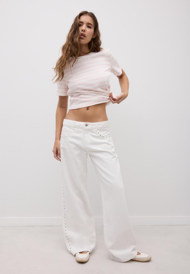 Stradivarius Basic, Vastag, Csíkos, Regular Fit Póló 0-149 L