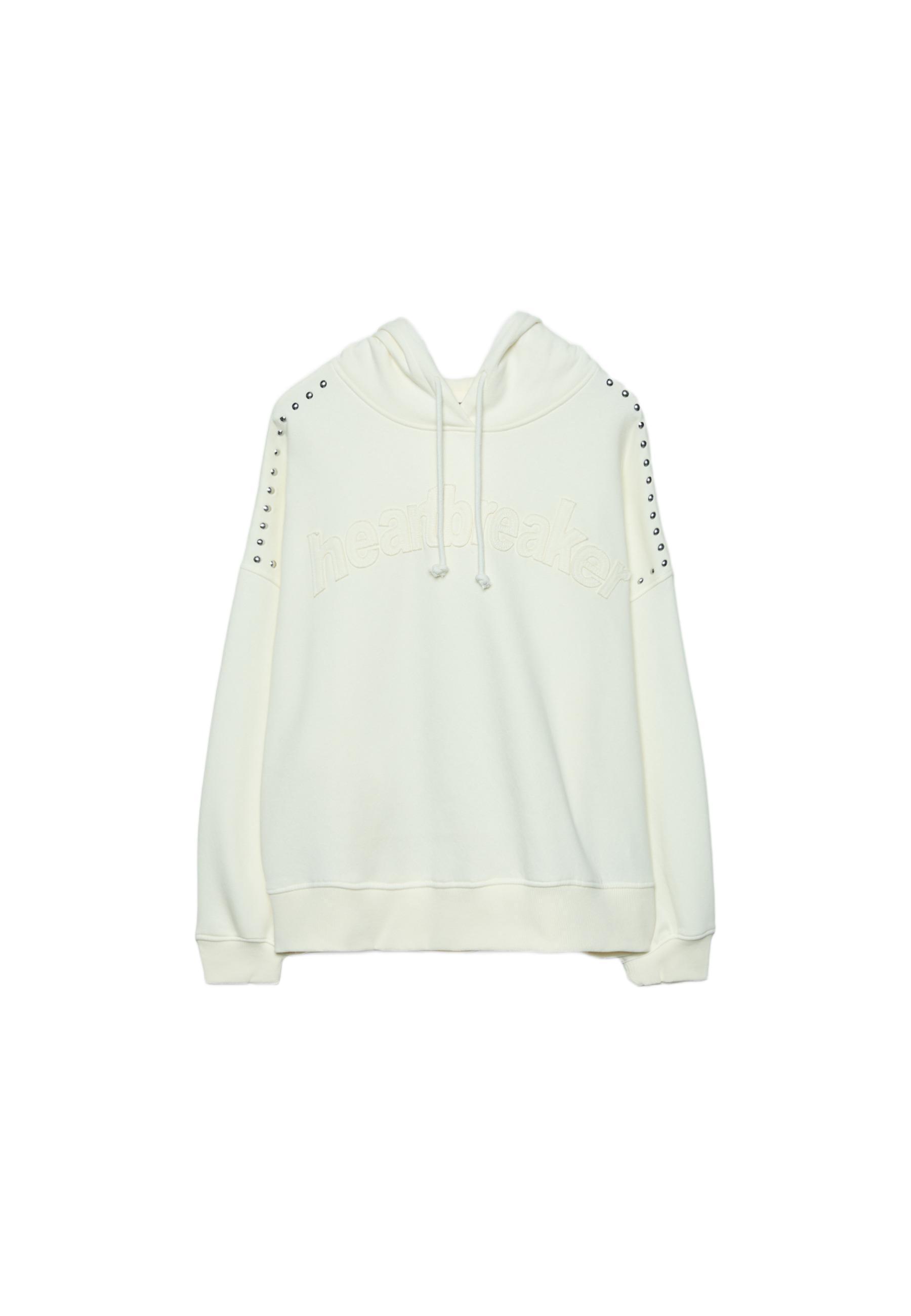 Studded Embroidered Hooded Sweatshirt — Ecru
