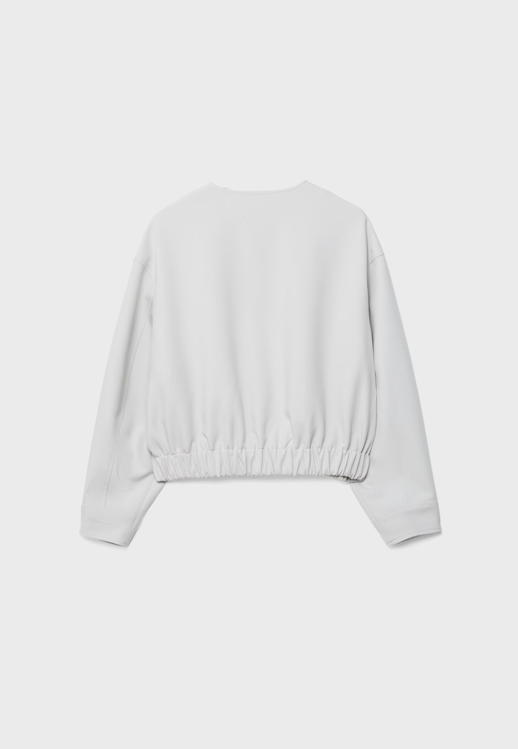 Puff sleeve round neck jacket — Ecru