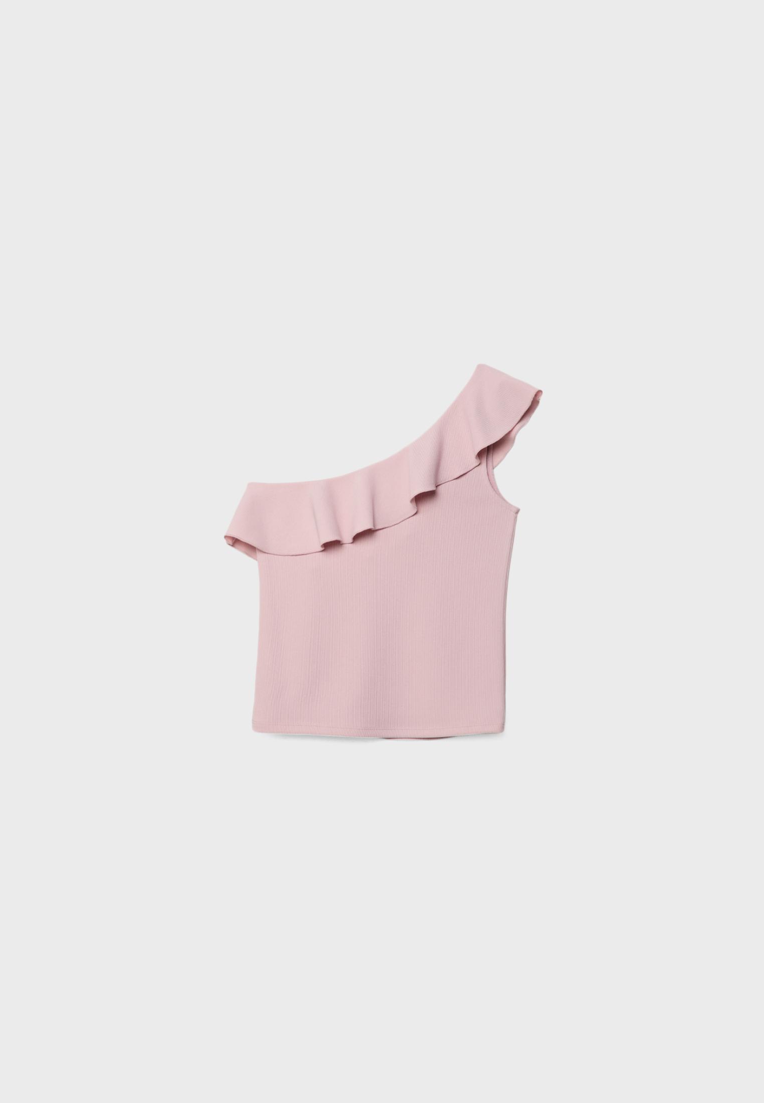 Asymmetric T-shirt with ruffle — Pastel pink