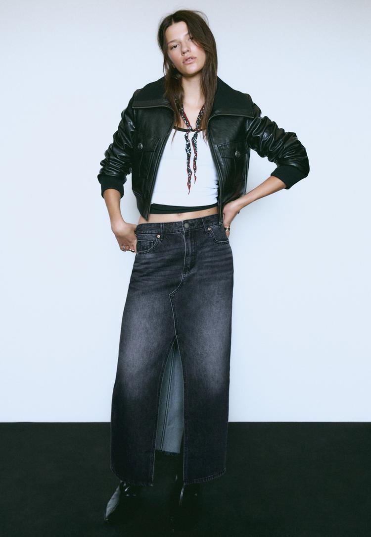 loose fitting denim midi skirt
