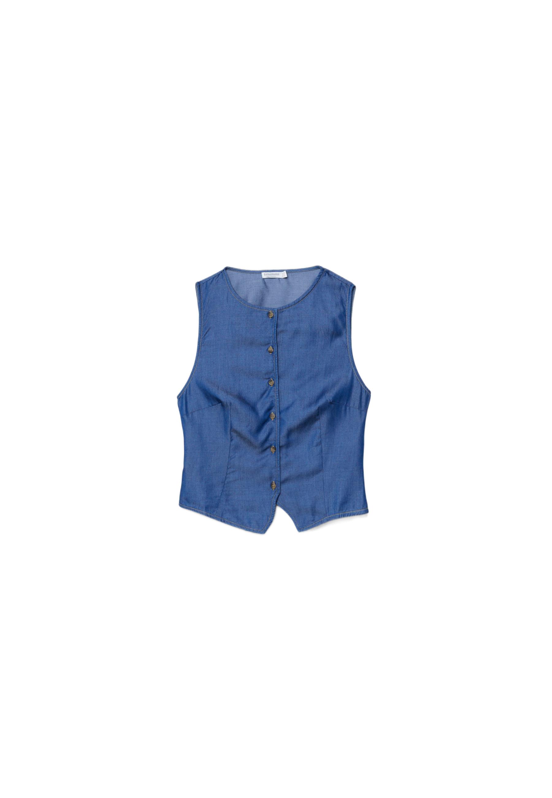 Sleeveless denim button-up top — MEDIUM BLUE DENIM