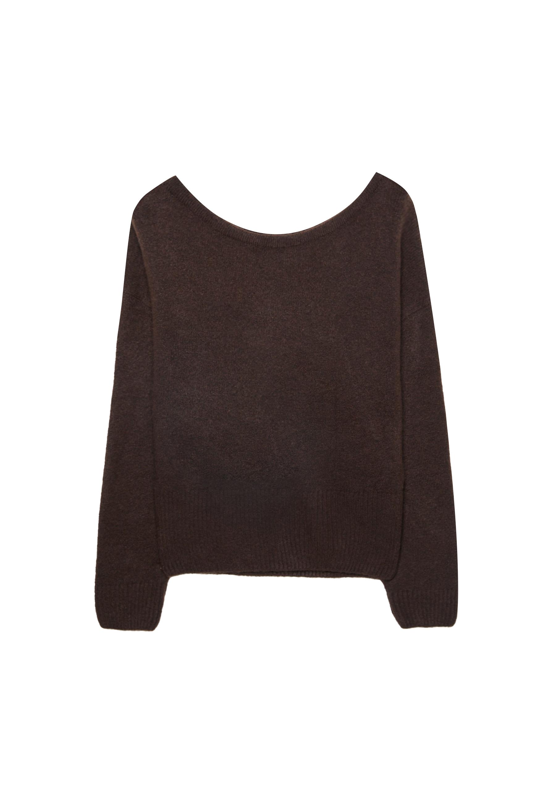 Soft-touch knit boat neck sweater — Brown