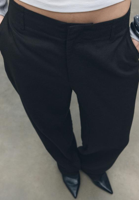 pantalon recto fluido efecto lino