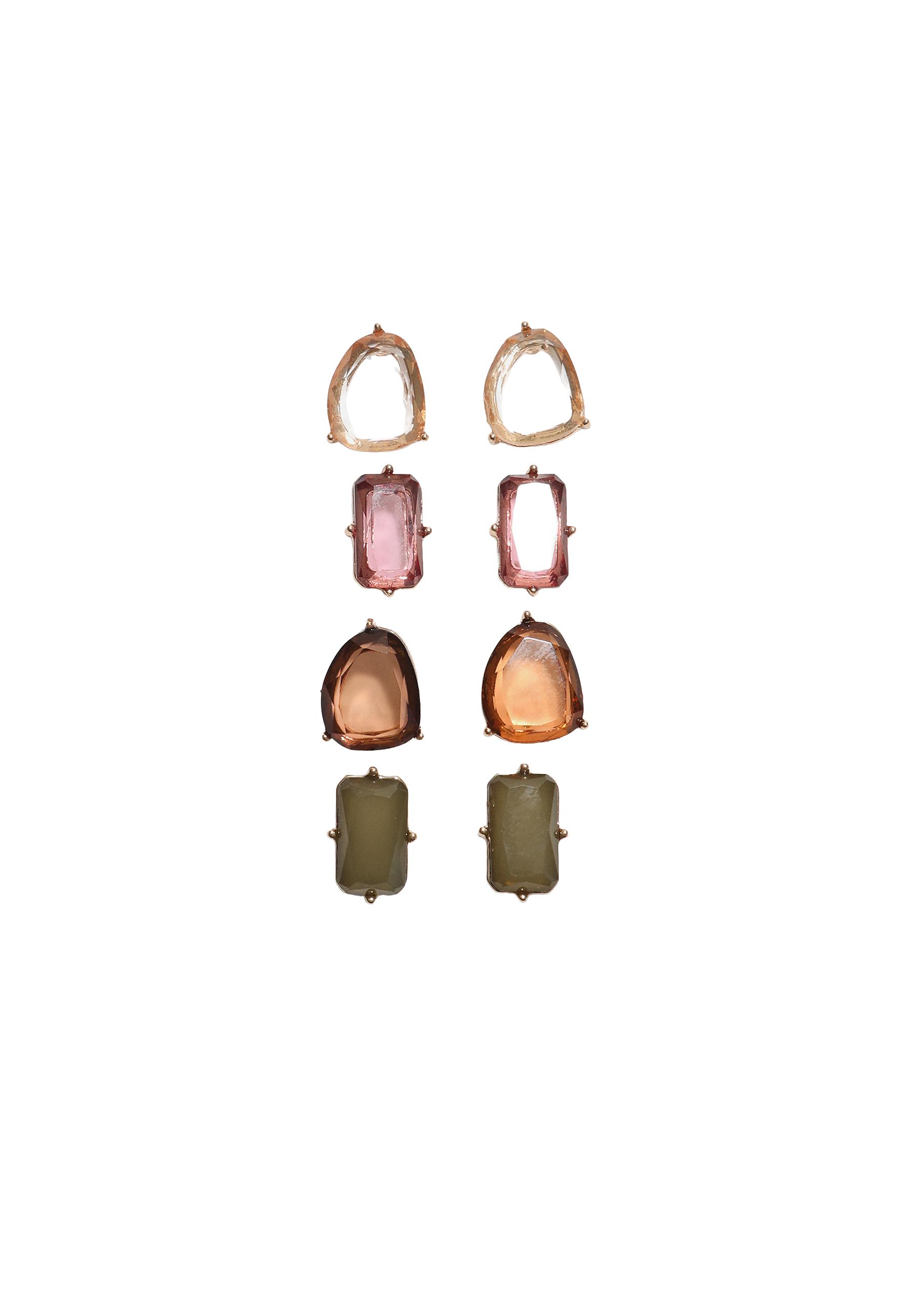 Set of 4 rhinestone stud earrings — Gold