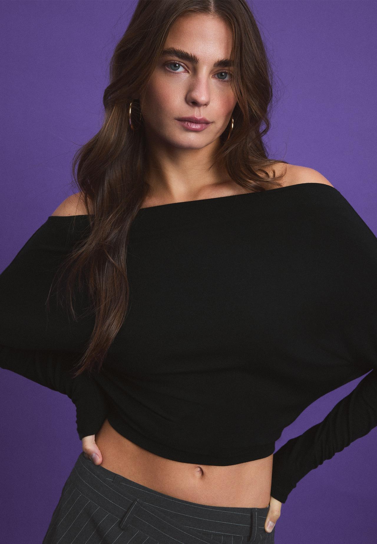 Asymmetric modal T-shirt — Black