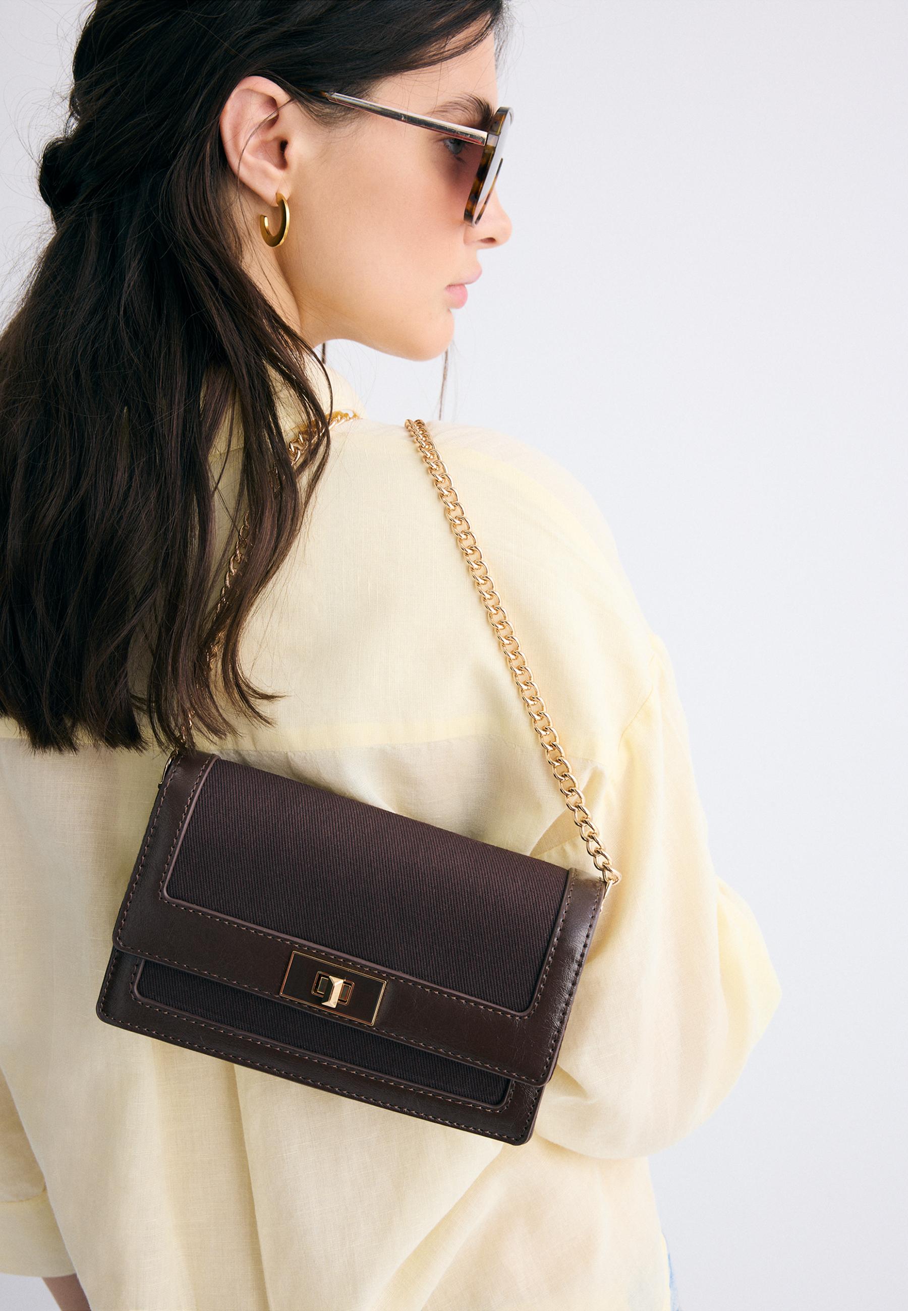 Kontrast kanvas çapraz askılı çanta