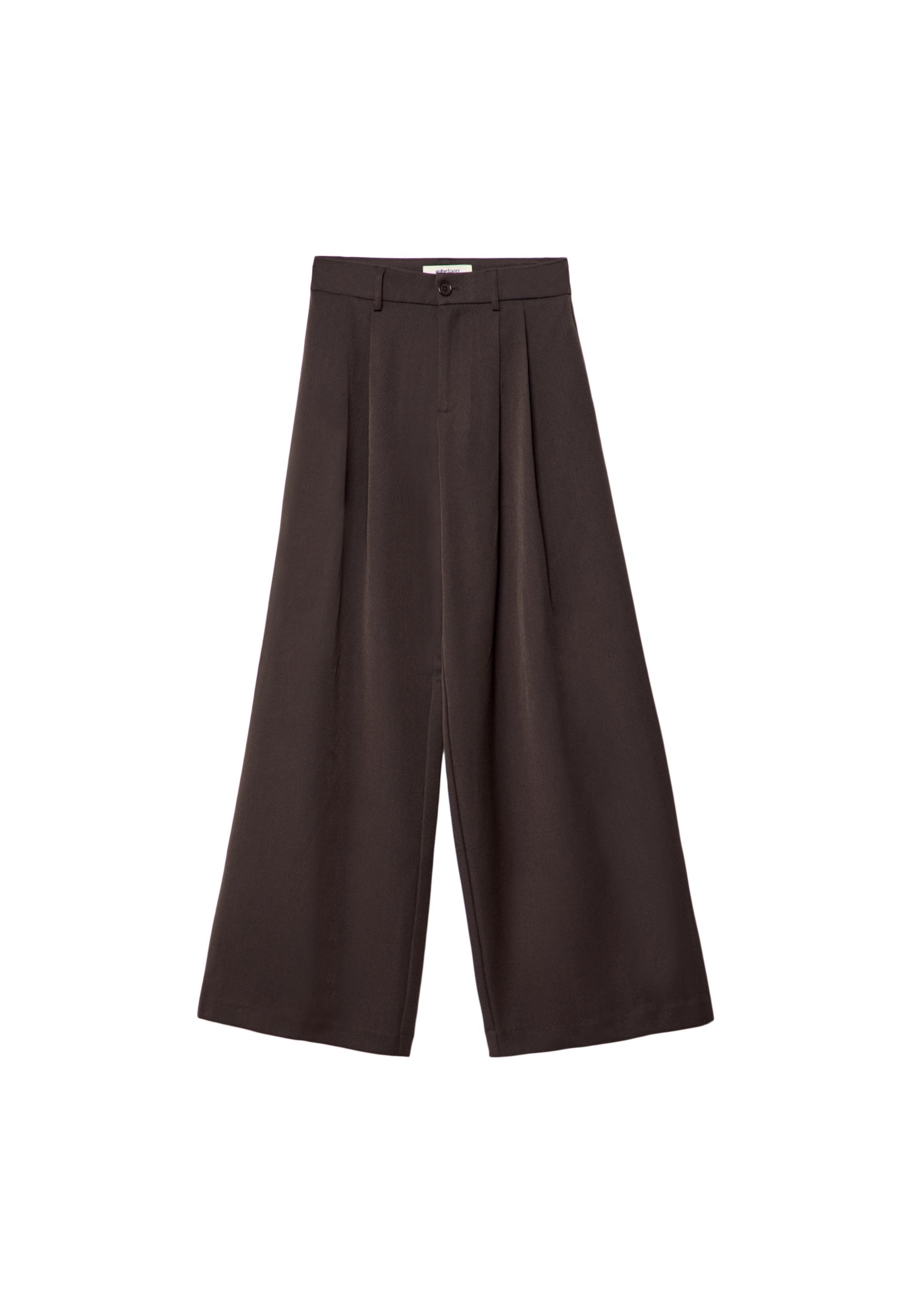 Wide-leg tailored trousers with darts — Brown