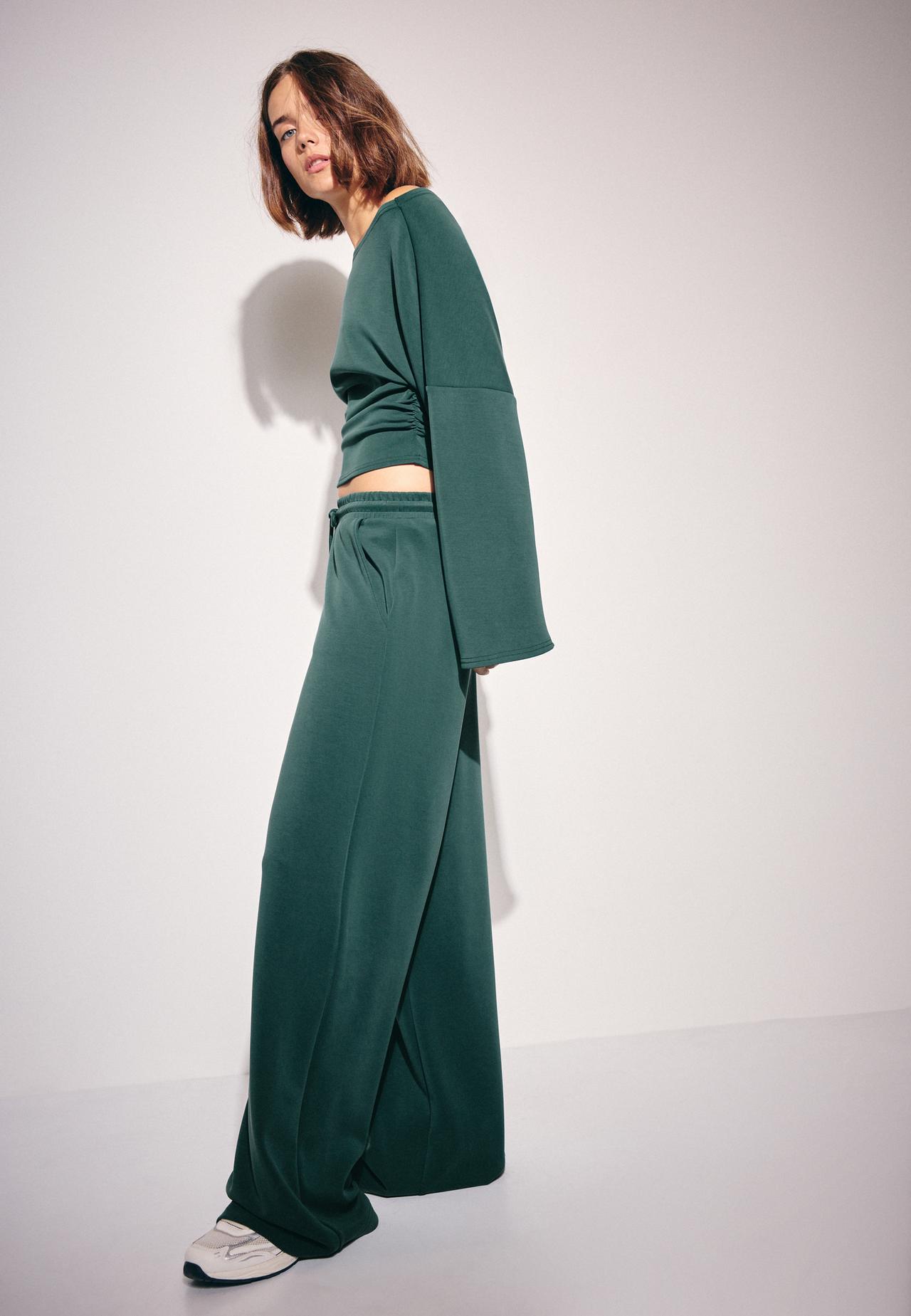 Soft-touch palazzo jogger trousers — Khaki