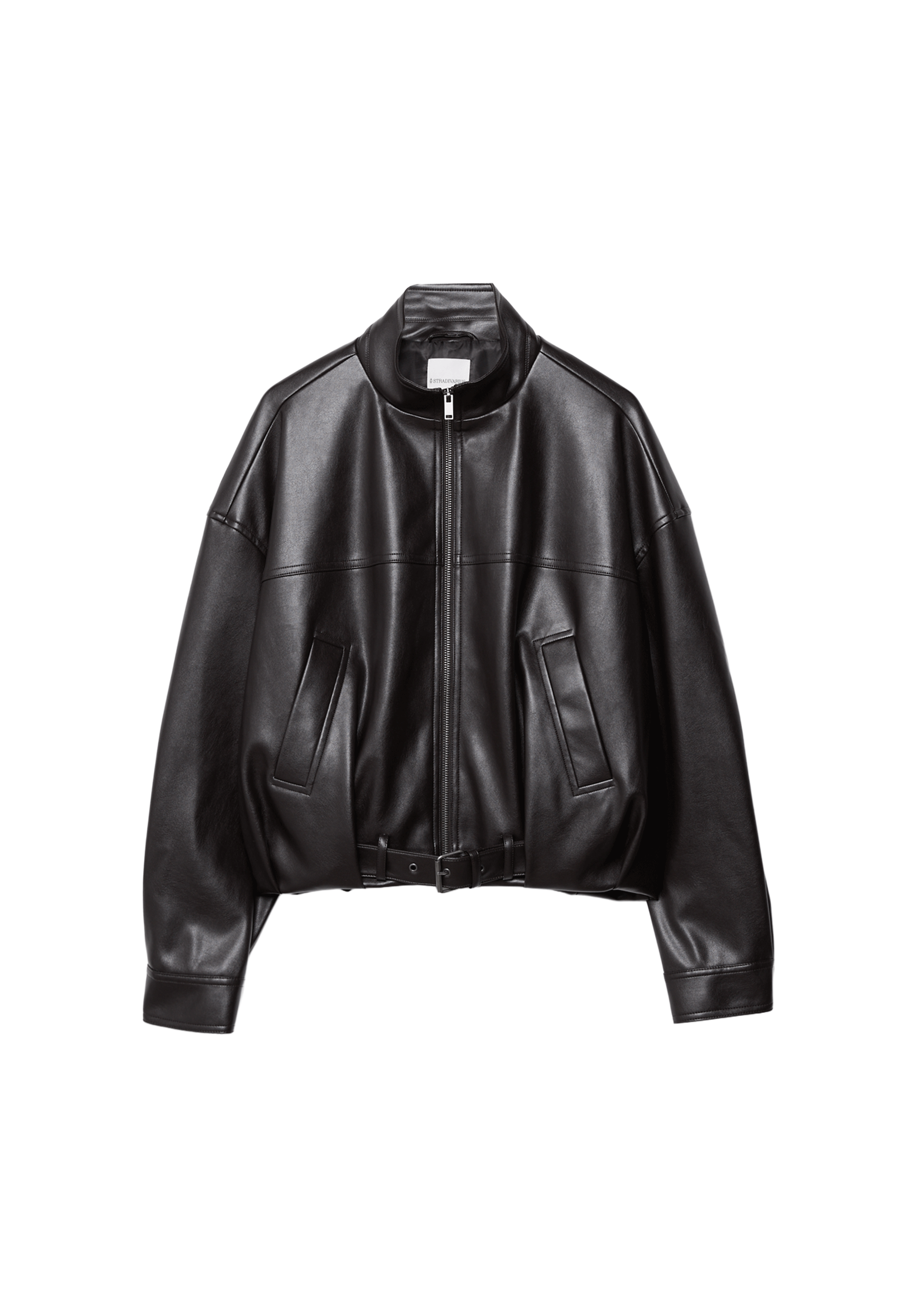 Leather effect belted bomber jacket — Brown
