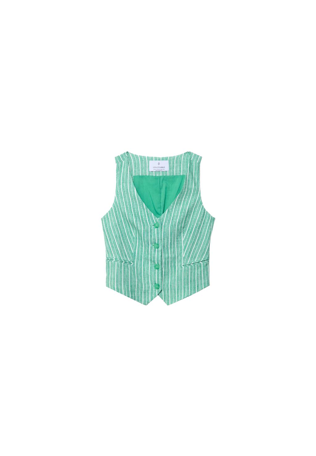 Gilet court rayé en lin