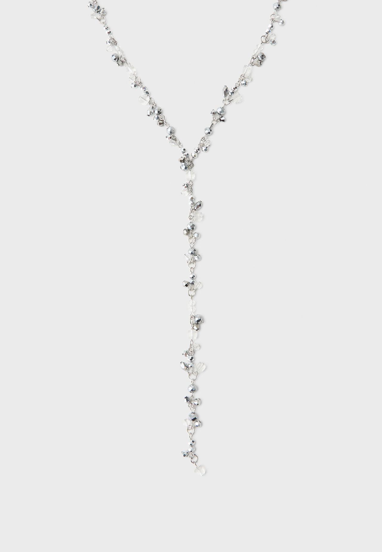 Beaded lariat necklace — Grey