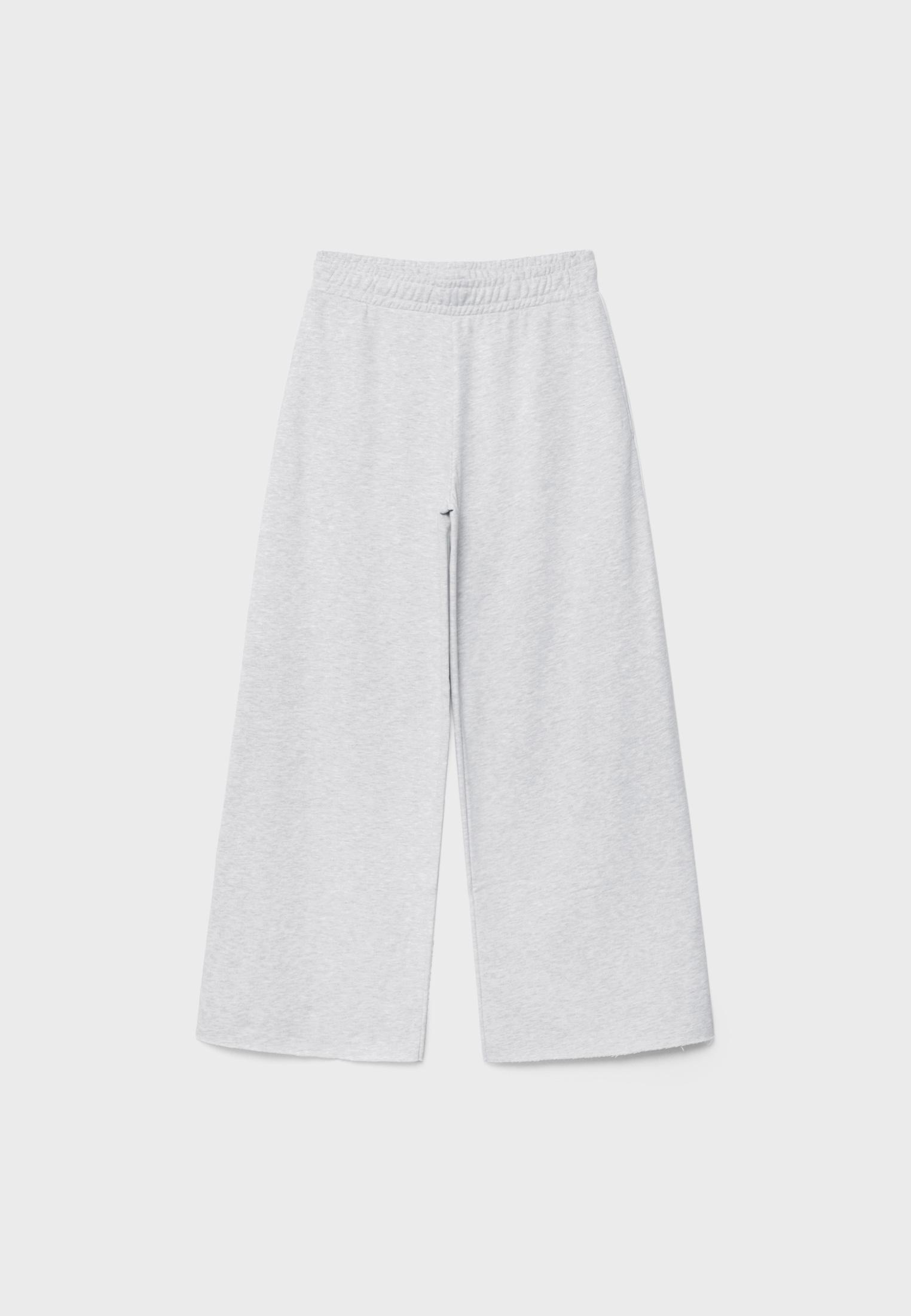 Wide-leg plush trousers with trim detail — Grey melange