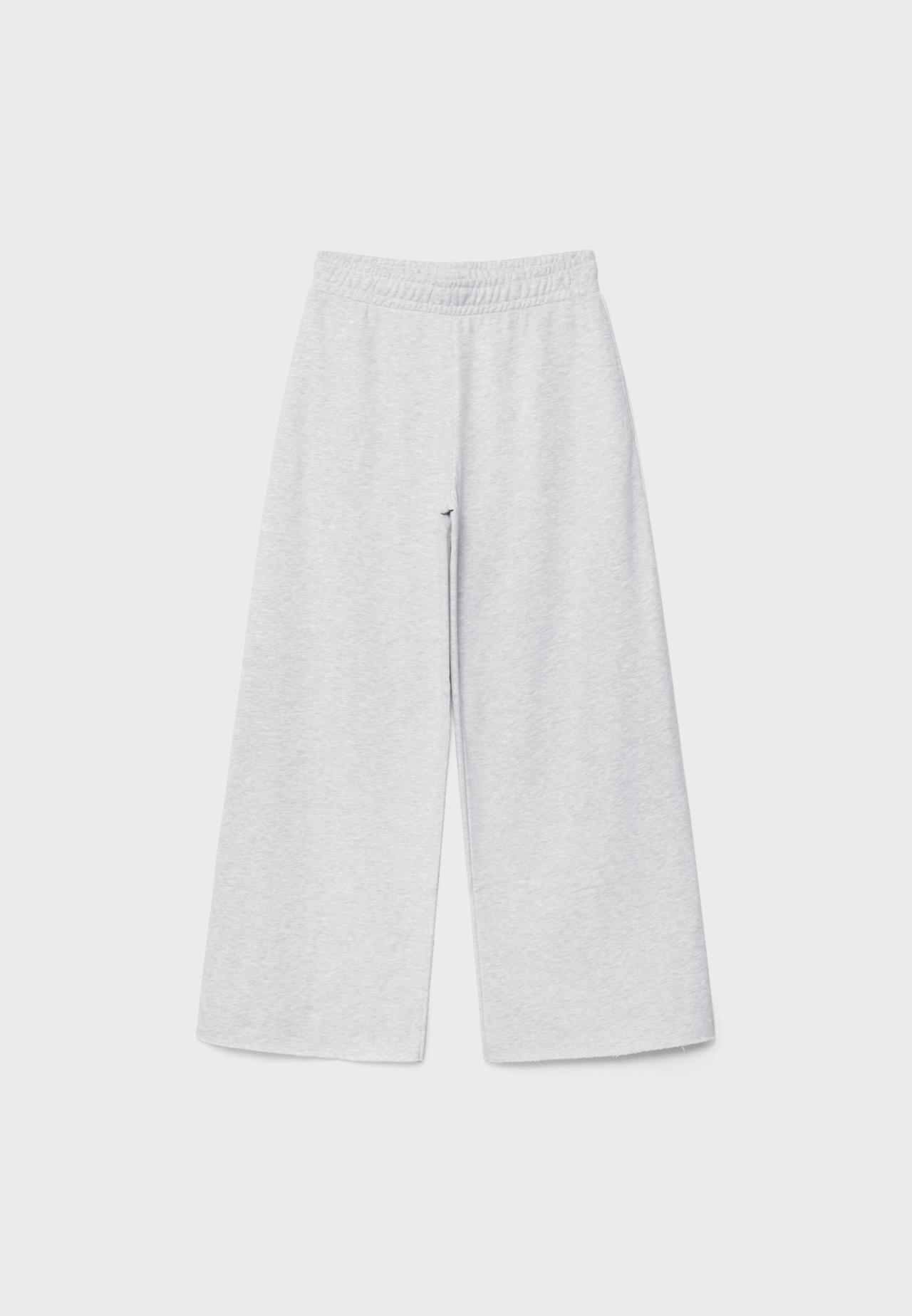 Wide-leg piped plush trousers — Grey melange