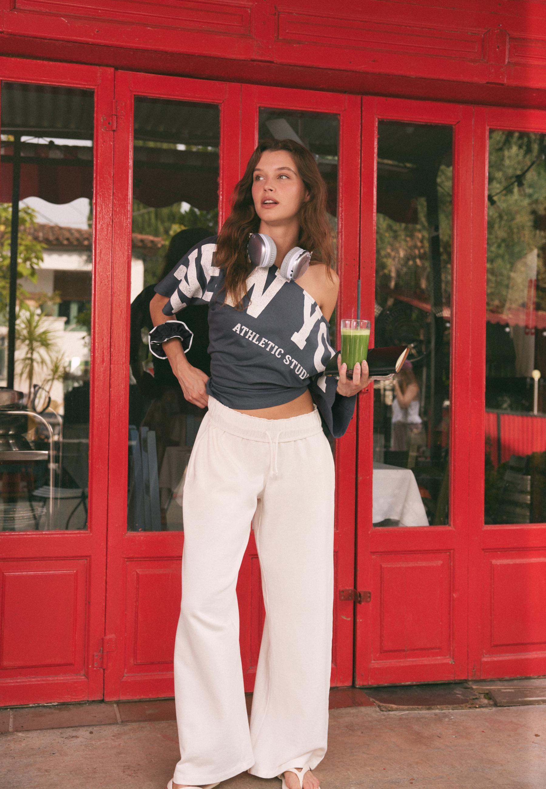 Washed effect straight-leg jogger trousers — Ecru