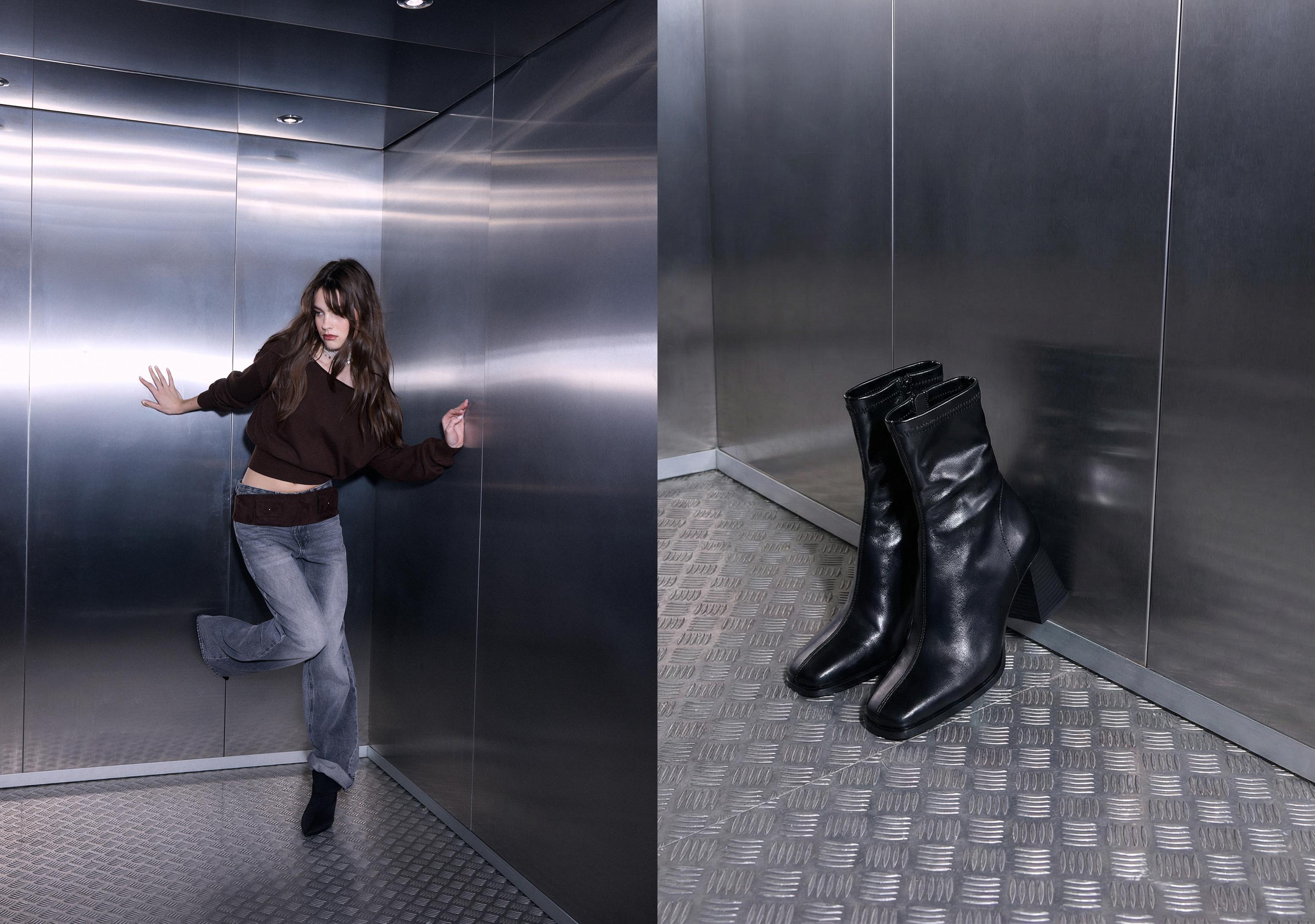 Mid-heel boots with stretch legs — BLACK