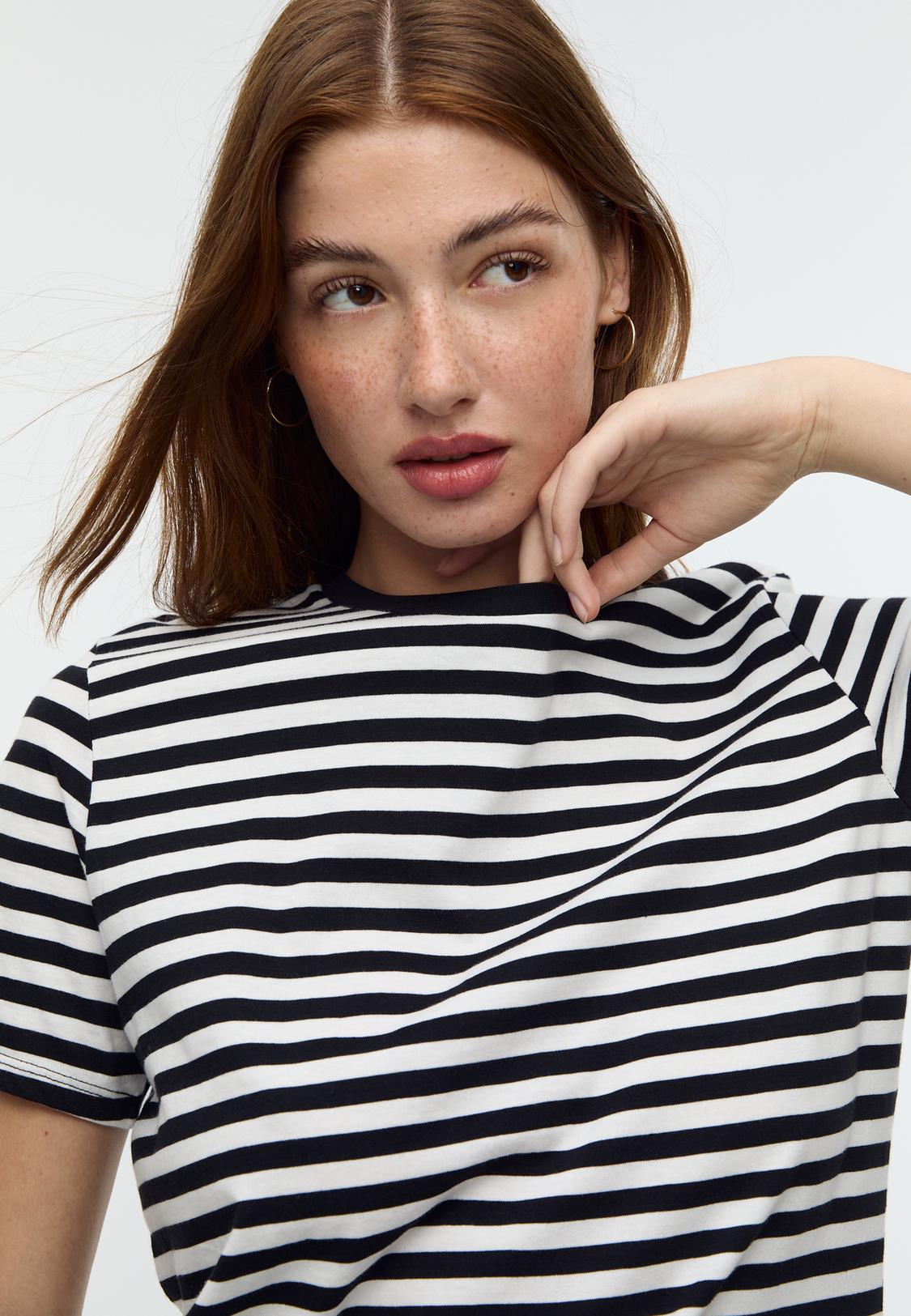 Basic regular fit striped round neck T-shirt Women's fashion