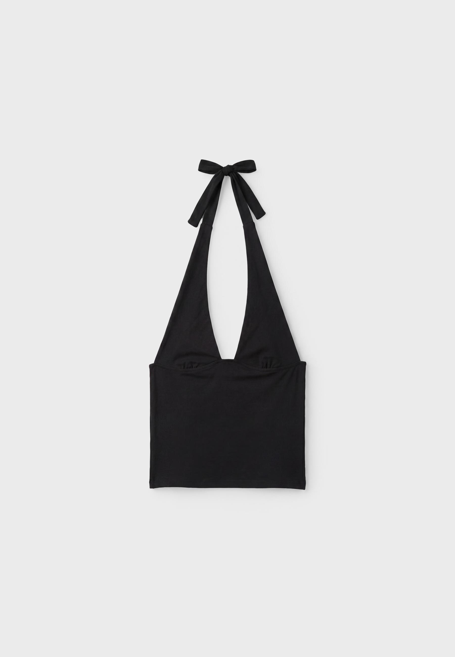 Halter neck tie top — Black