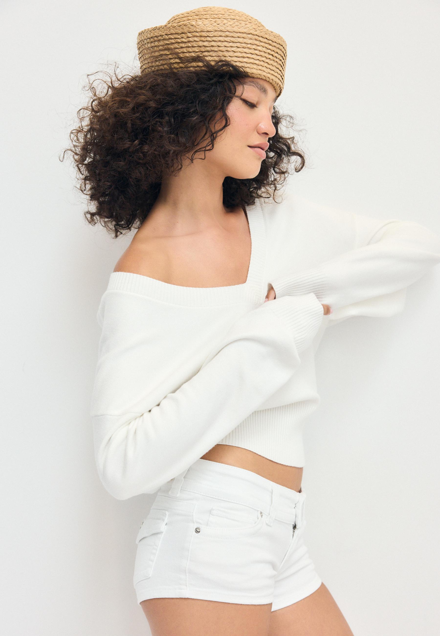V-neck batwing sleeve jumper — Ecru