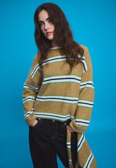 Knit jumper with scarf — Olive green 3