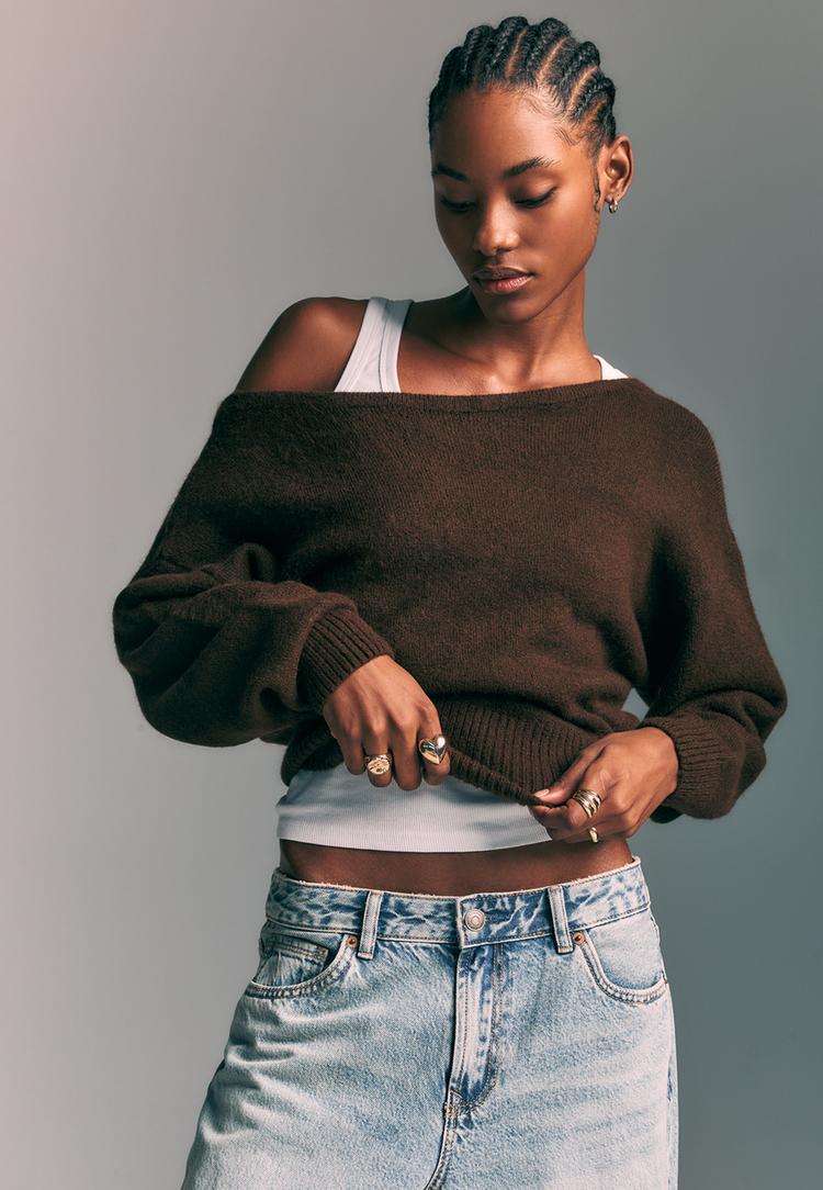 gebreide trui met boothals en zachte touch