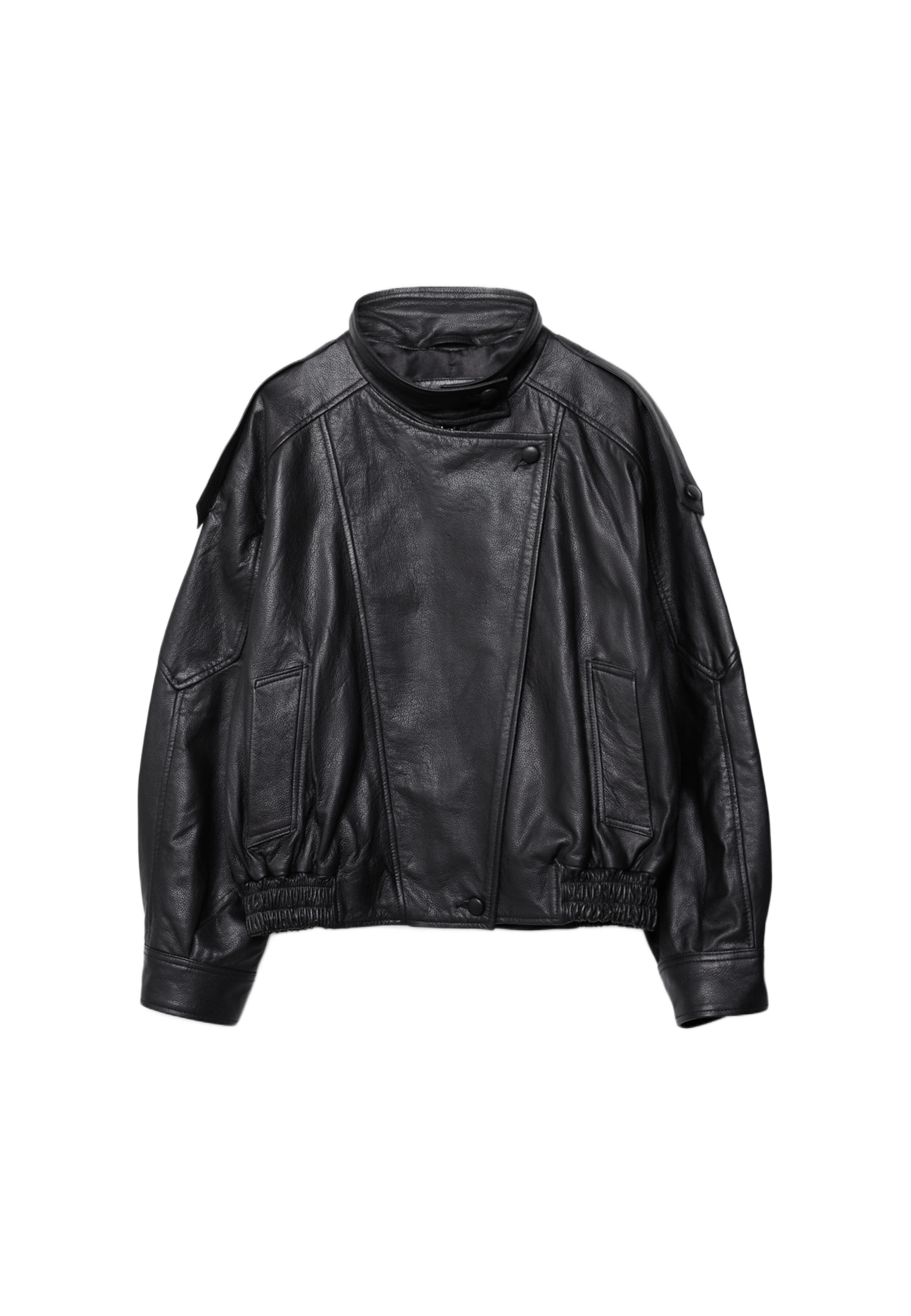 Oversize 100% leather flap jacket — Black