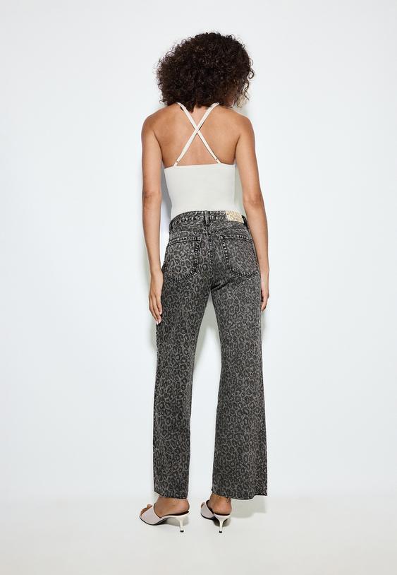 jeans straight wide stampa leopardo